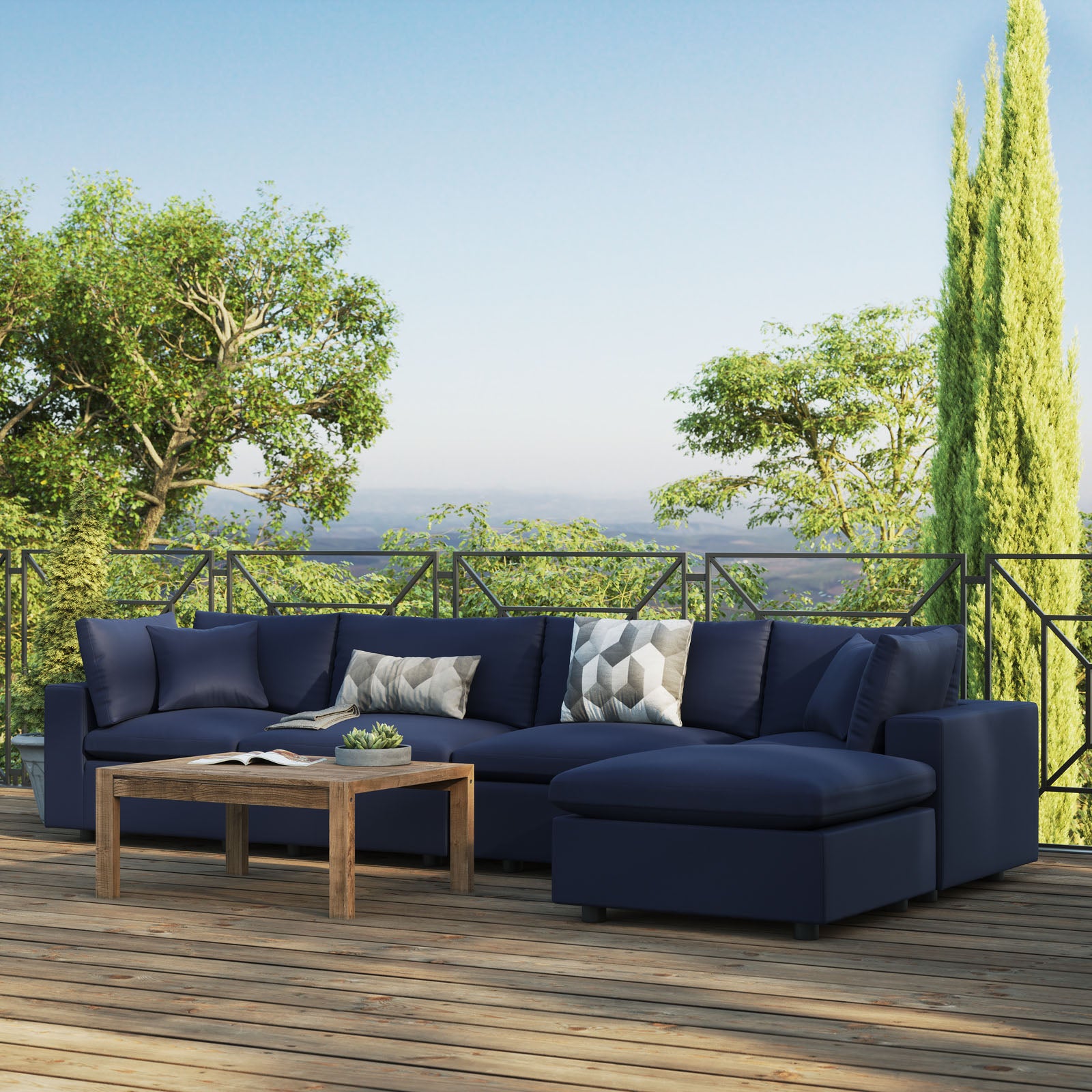 Modway Outdoor Sofas - Commix 5-Piece Outdoor 144 W Patio Sectional Sofa Navy