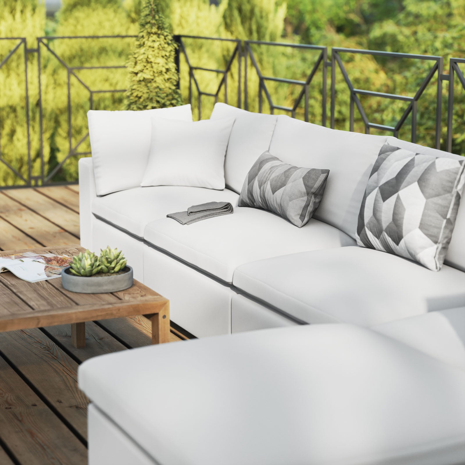 Modway Outdoor Sofas - Commix 5 Piece Outdoor Fabric Sectional Sofa White