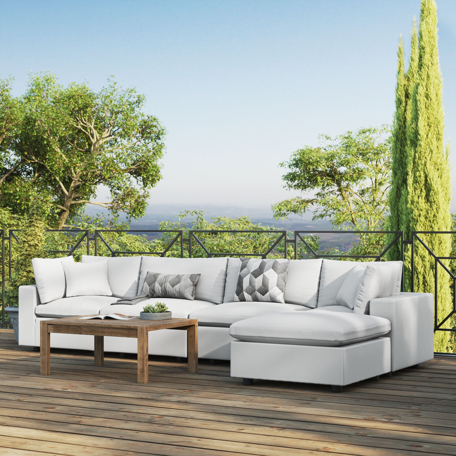 Modway Outdoor Sofas - Commix 5 Piece Outdoor Fabric Sectional Sofa White