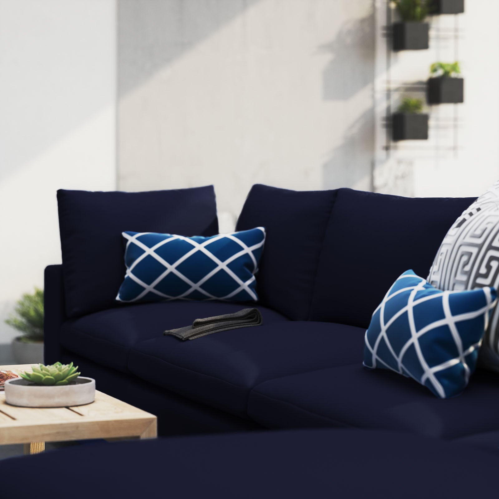 Modway Outdoor Conversation Sets - Commix 5-Piece Sunbrella Outdoor Sectional Sofa Navy