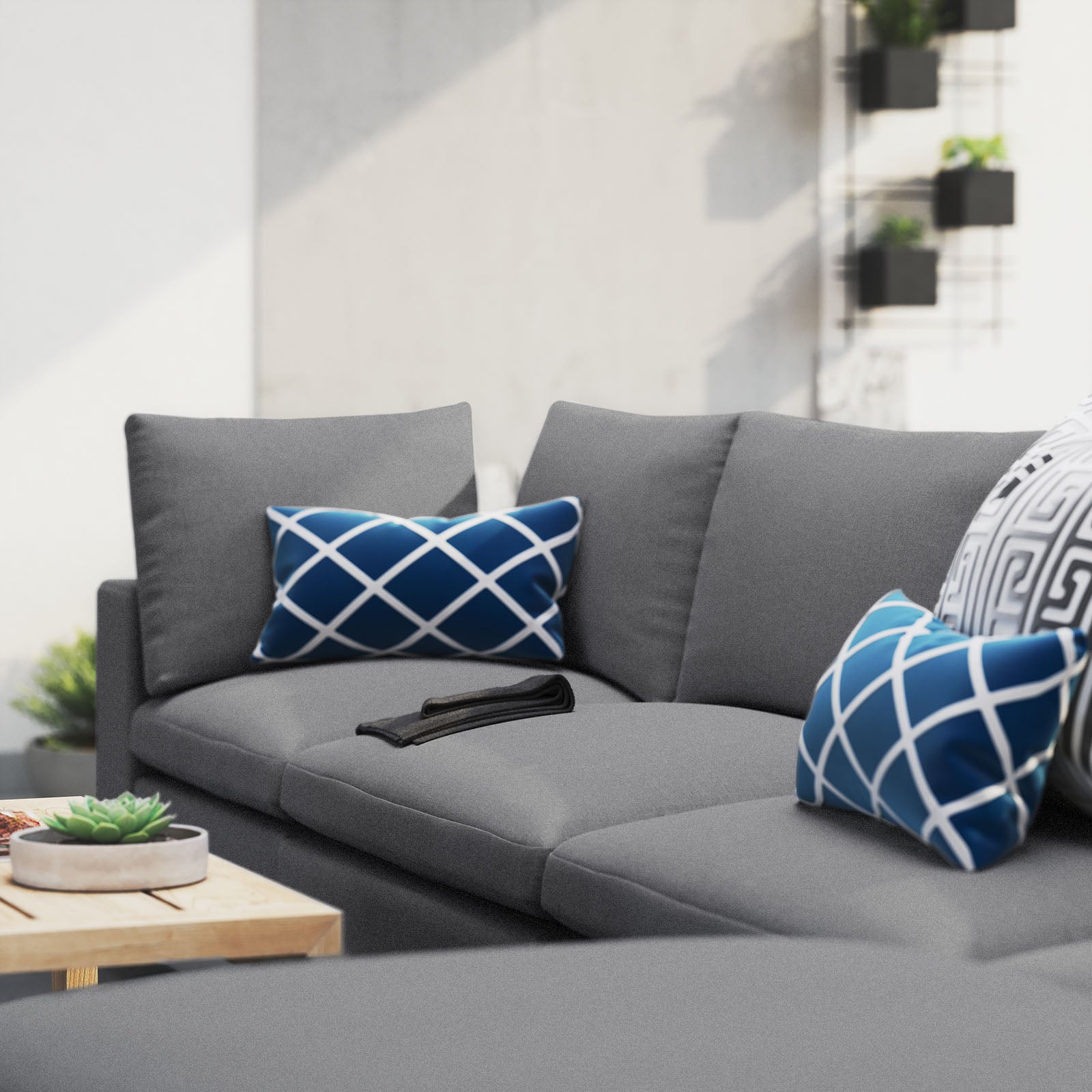 Modway Outdoor Sofas - Commix 145" 5-Piece Sunbrella Outdoor Patio Sectional Sofa Gray
