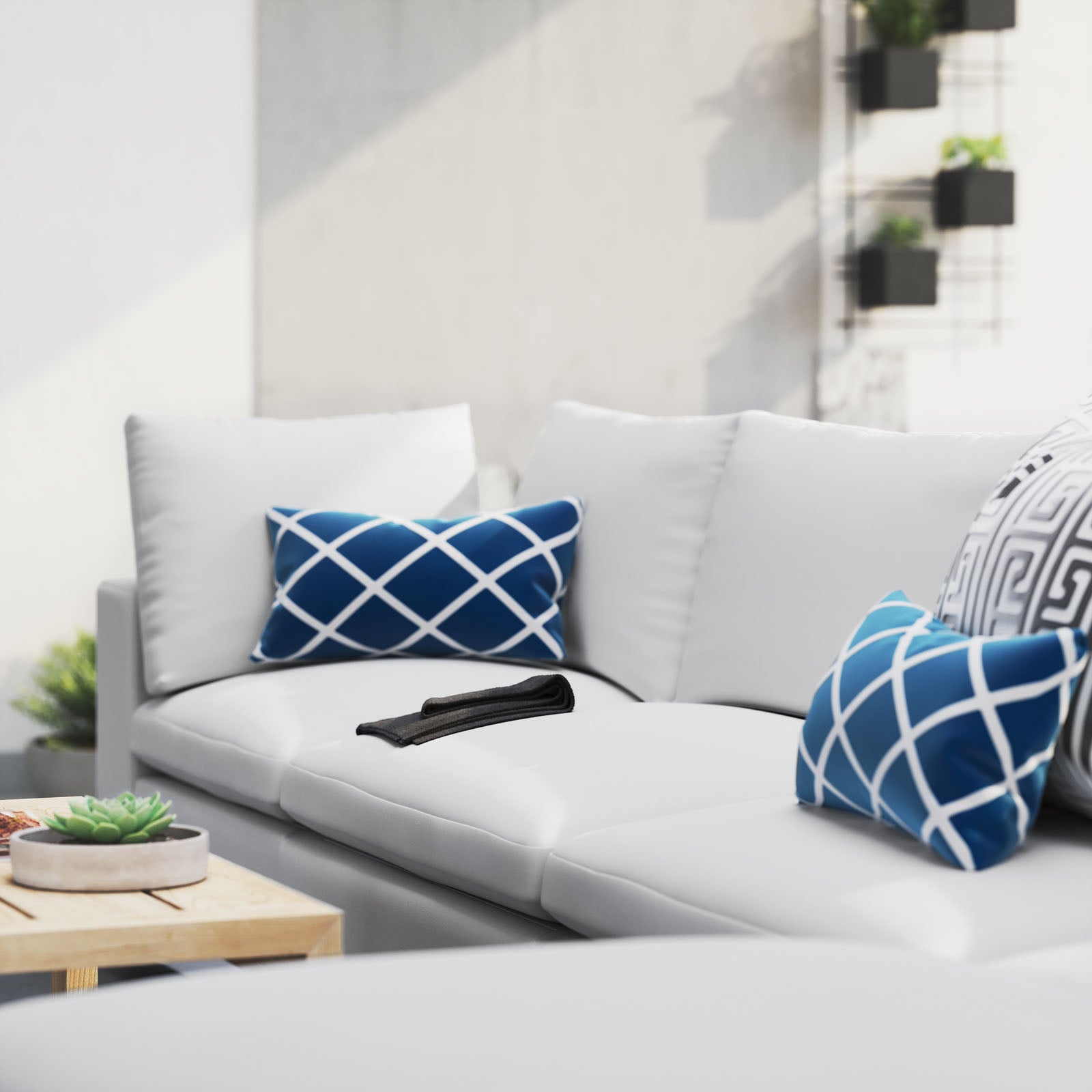 Modway Outdoor Sofas - Commix 145" 5-Piece Sunbrella Outdoor Patio Sectional Sofa White