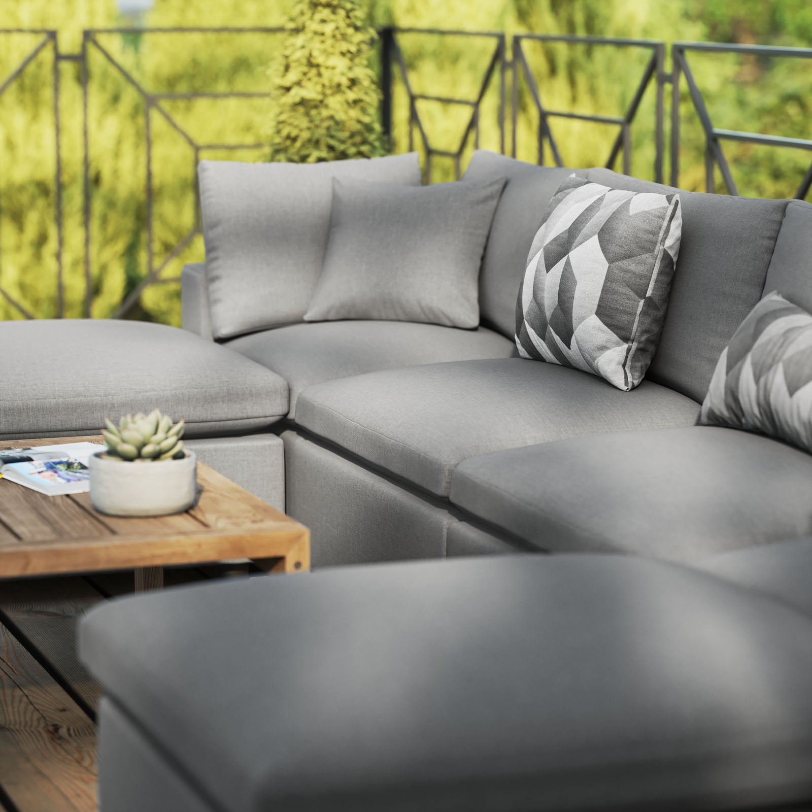 Modway Outdoor Sofas - Commix 6-Piece Outdoor Patio Sectional Sofa Charcoal