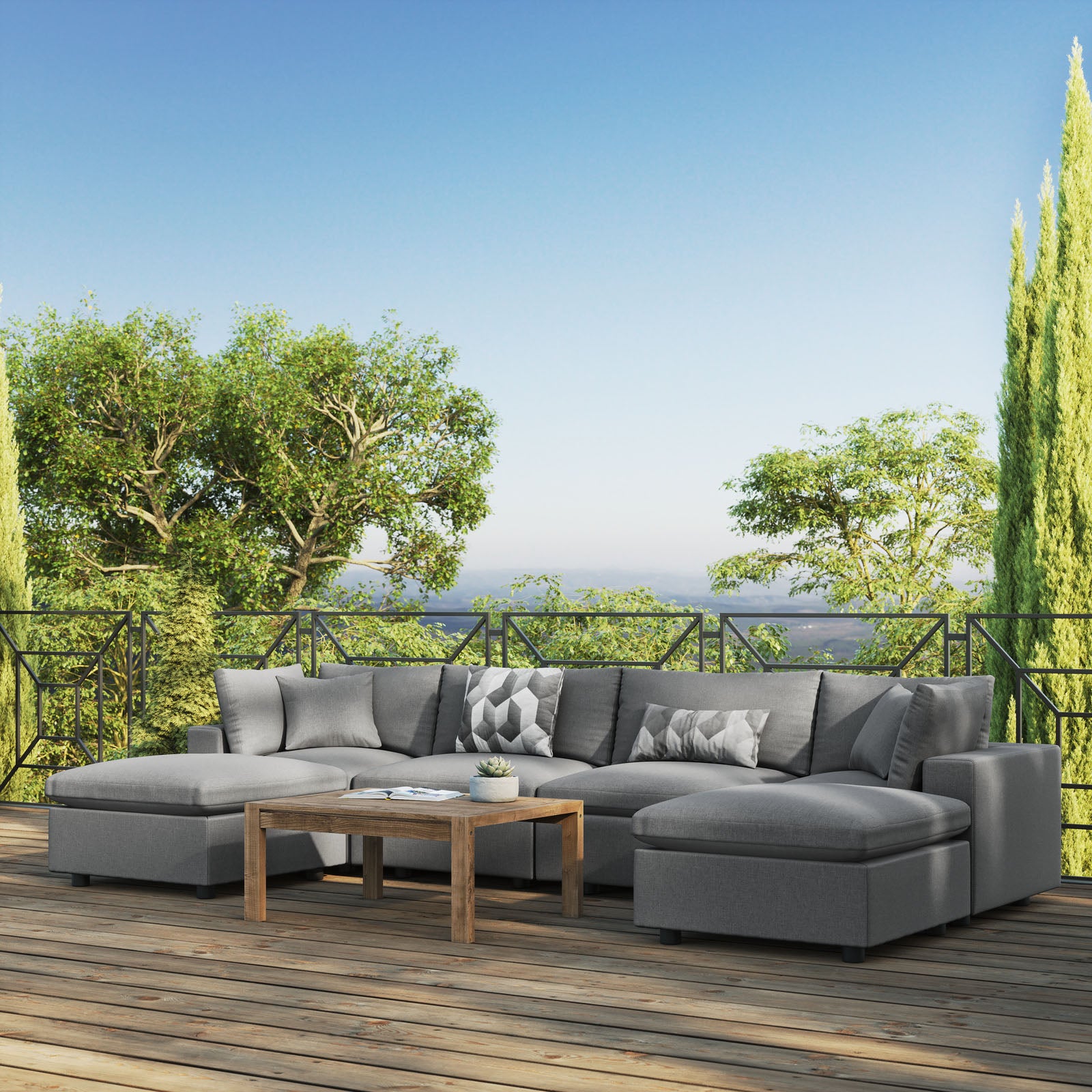 Modway Outdoor Sofas - Commix 6-Piece Outdoor Patio Sectional Sofa Charcoal