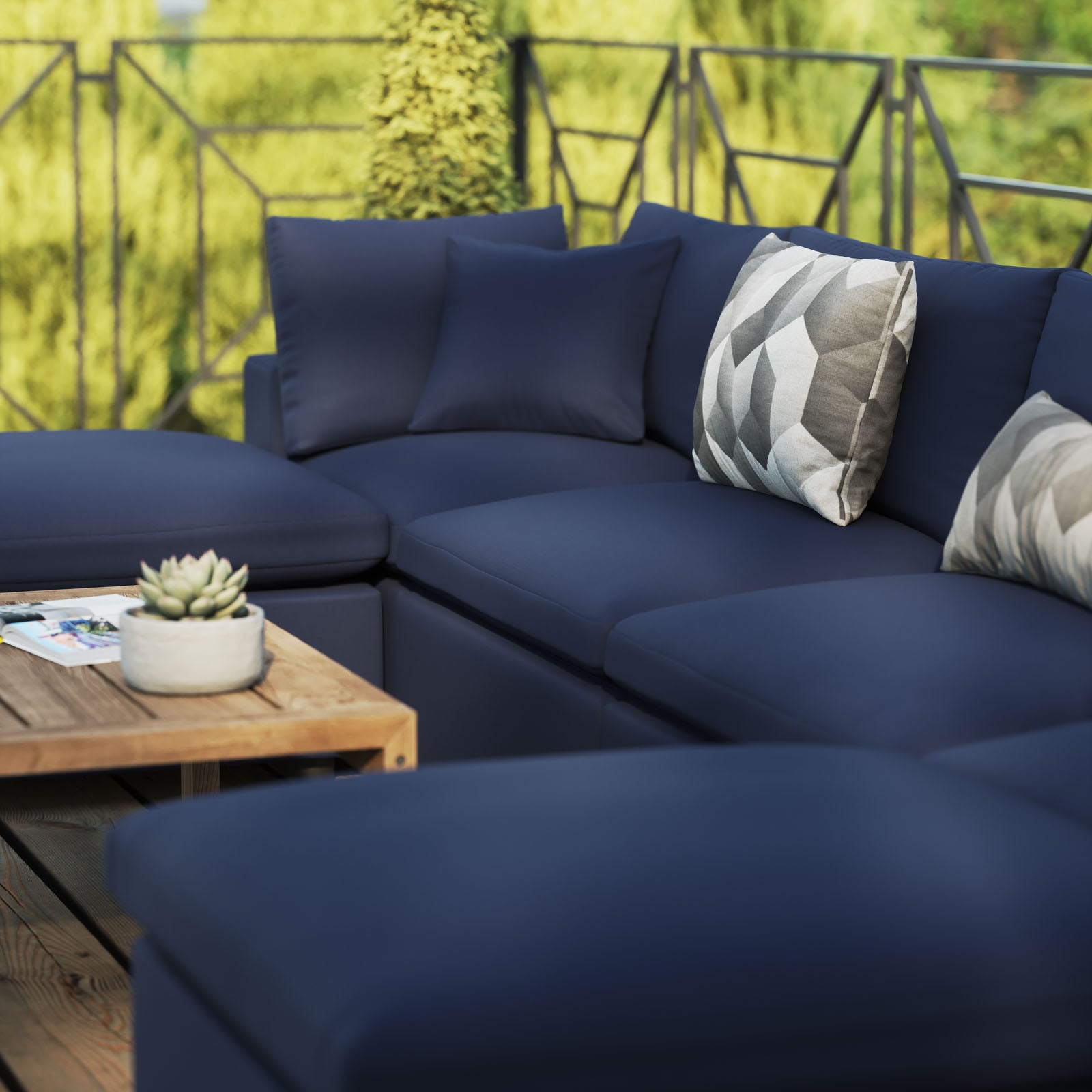 Modway Outdoor Sofas - Commix 6-Piece Outdoor Patio Sectional Sofa Navy