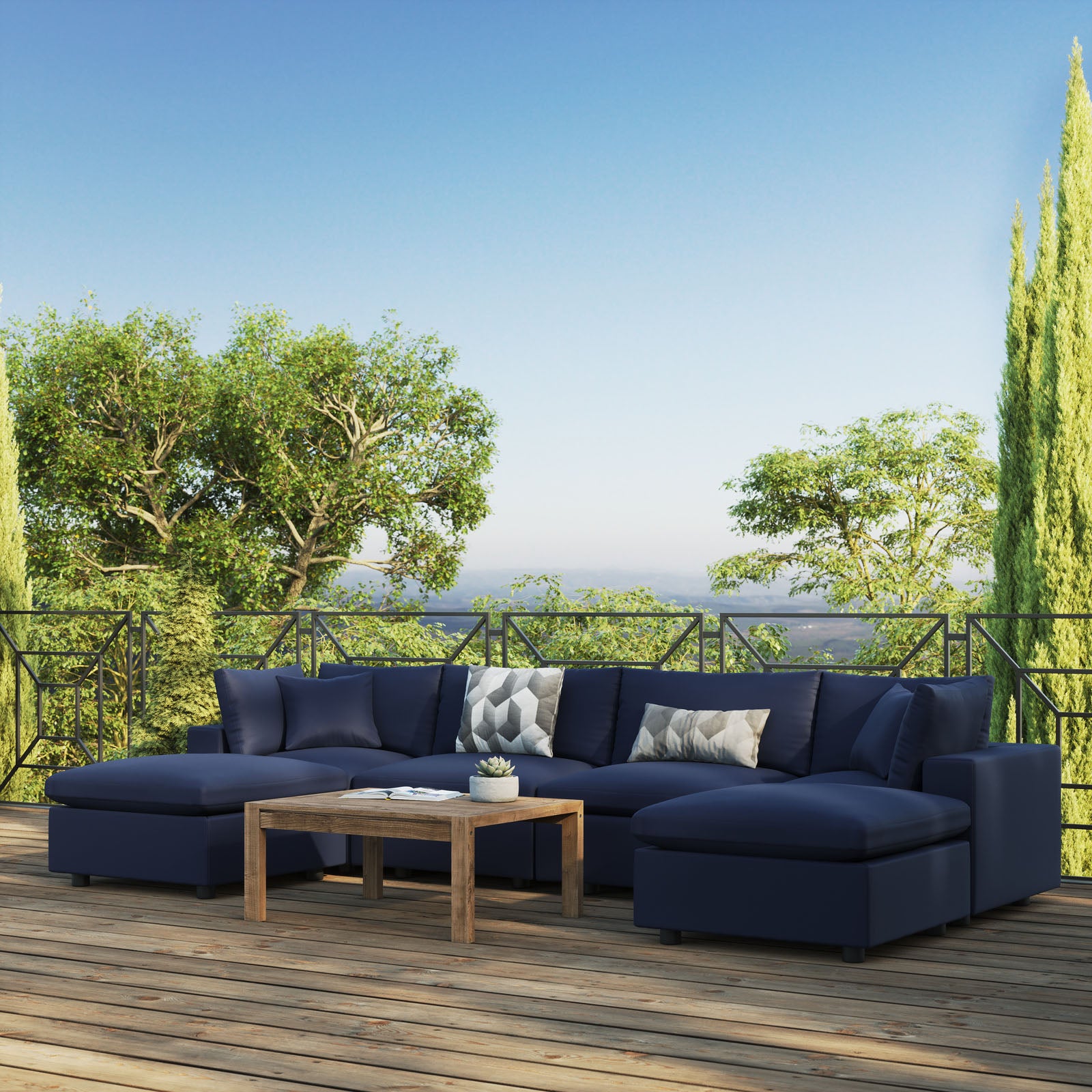Modway Outdoor Sofas - Commix 6-Piece Outdoor Patio Sectional Sofa Navy