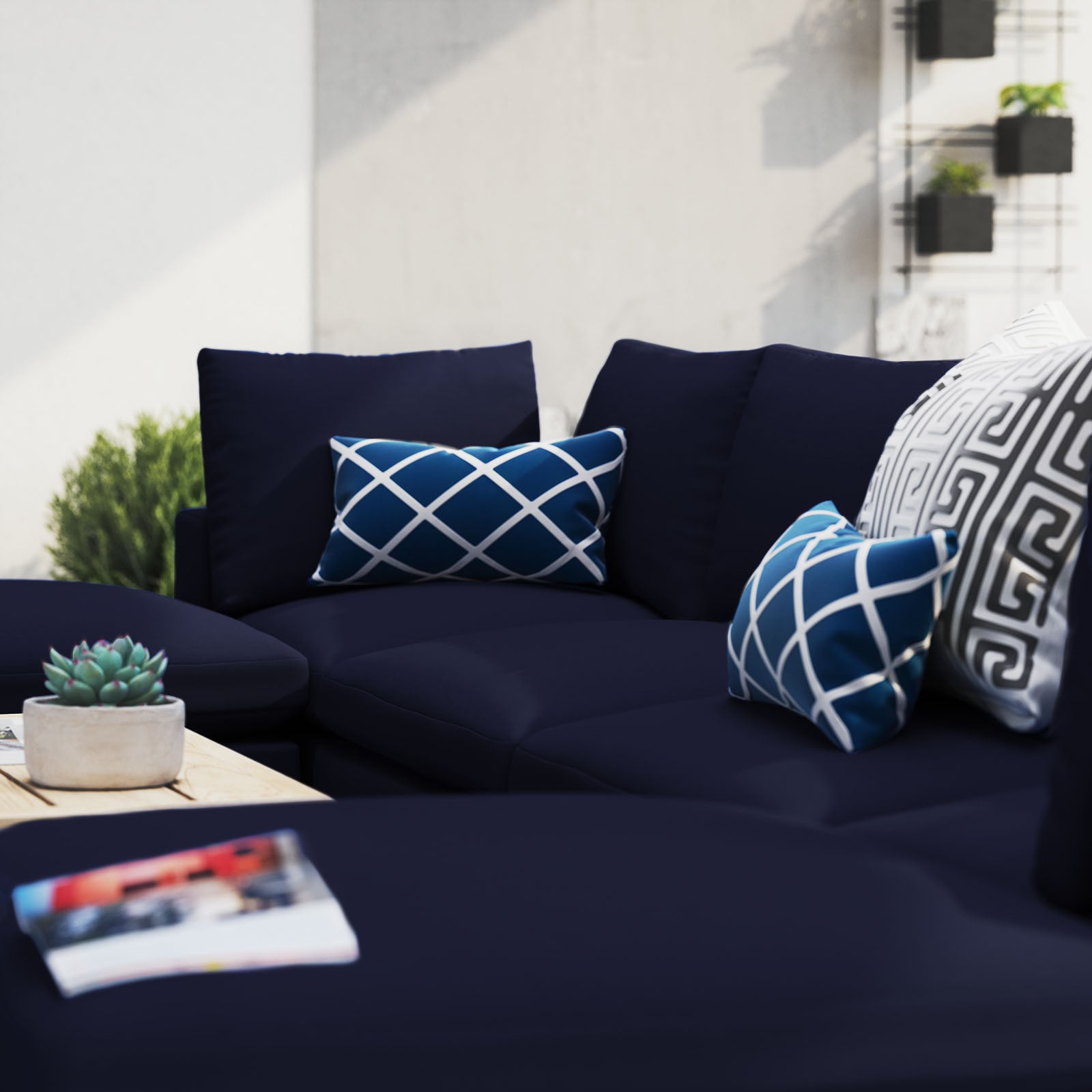 Modway Outdoor Sofas - Commix 6-Piece Sunbrella Outdoor Patio Sectional Sofa Navy