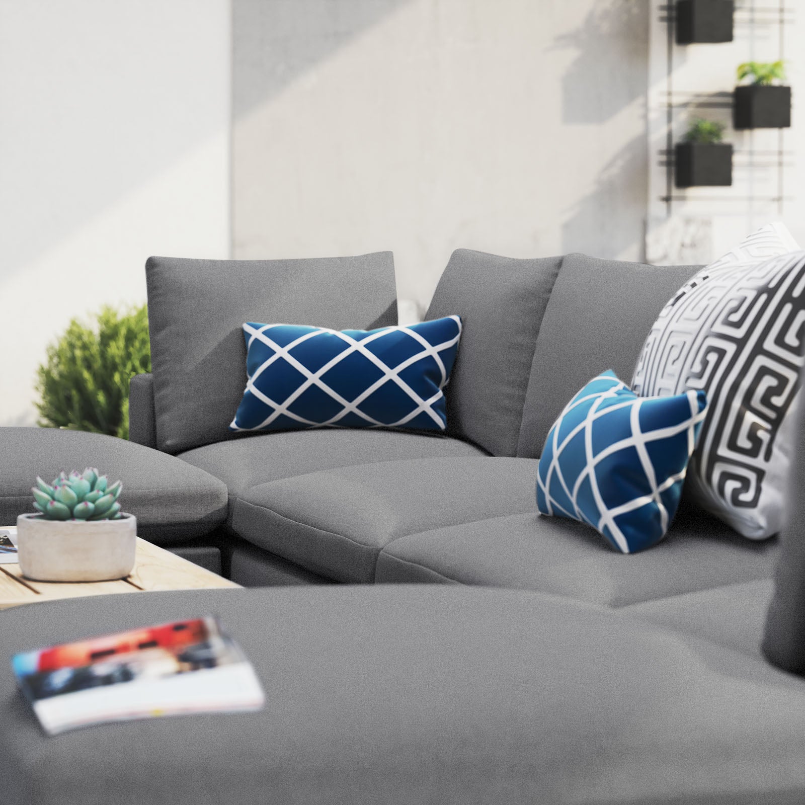 Modway Outdoor Sofas - Commix 181" 6-Piece Sunbrella Outdoor Patio Sectional Sofa Gray