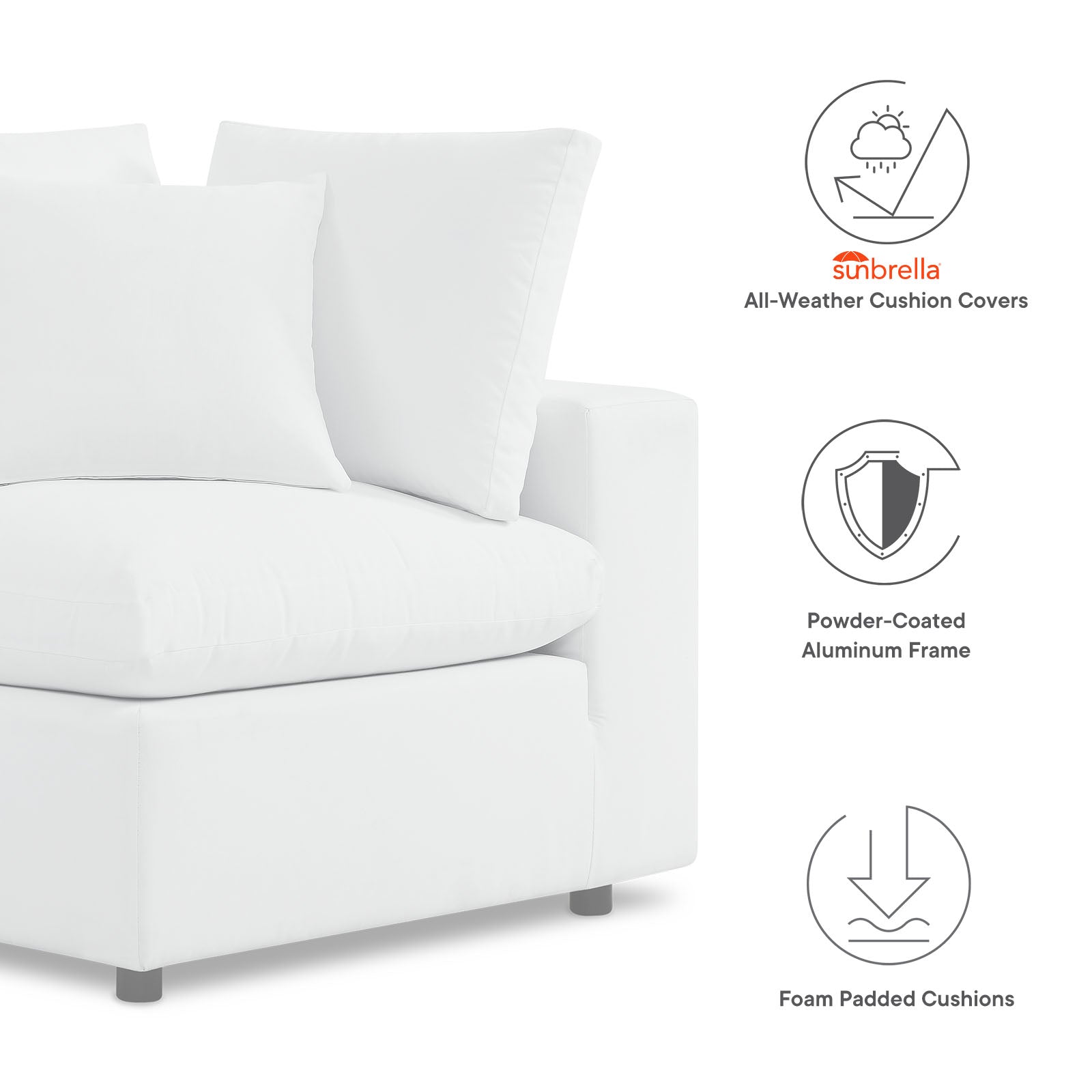 Modway Outdoor Sofas - Commix 6-Piece Sunbrella Outdoor Patio Sectional Sofa White