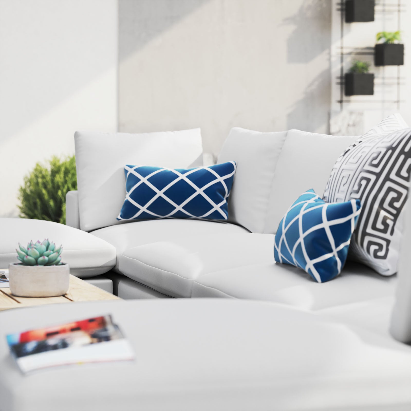 Modway Outdoor Sofas - Commix 6-Piece Sunbrella Outdoor Patio Sectional Sofa White