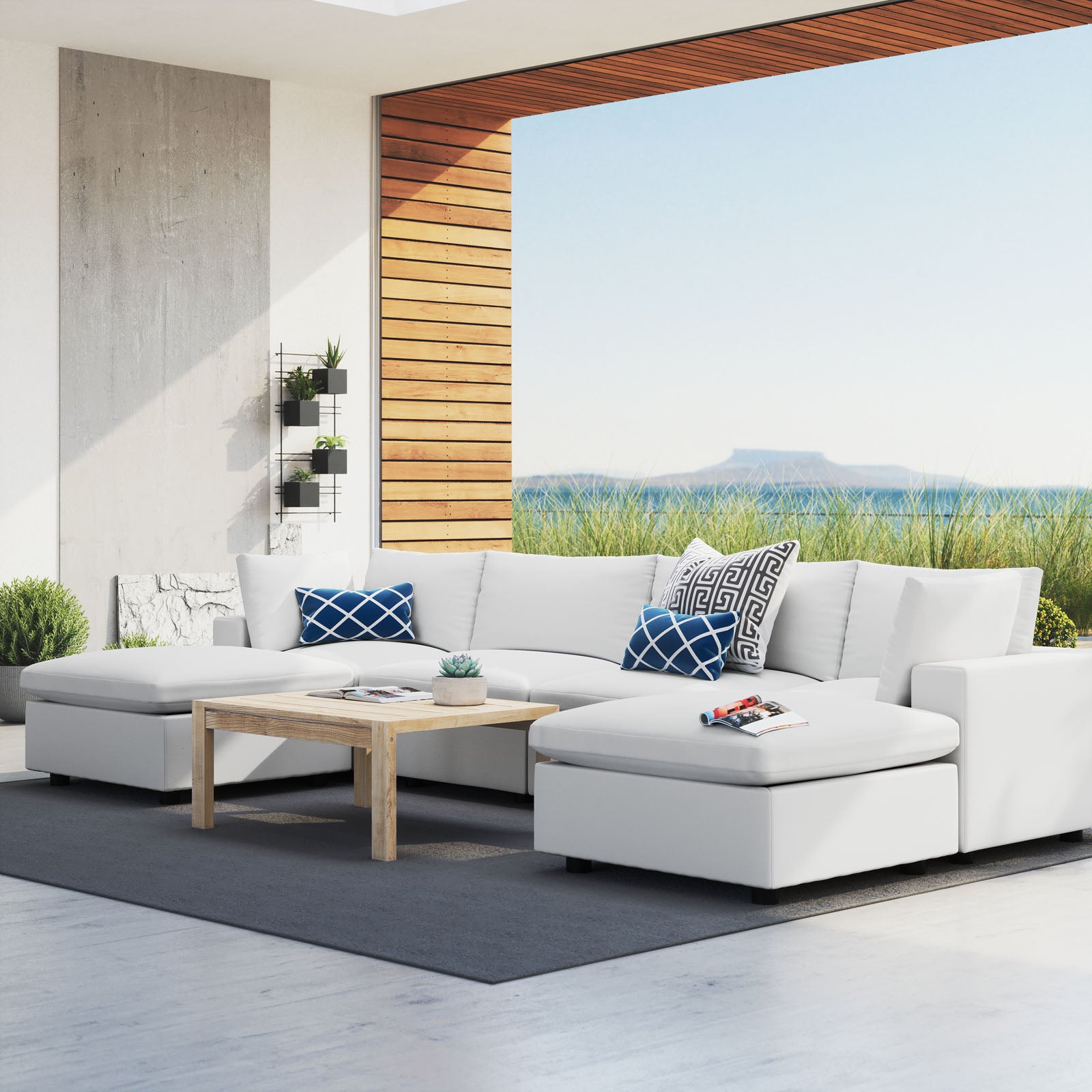 Modway Outdoor Sofas - Commix 6-Piece Sunbrella Outdoor Patio Sectional Sofa White