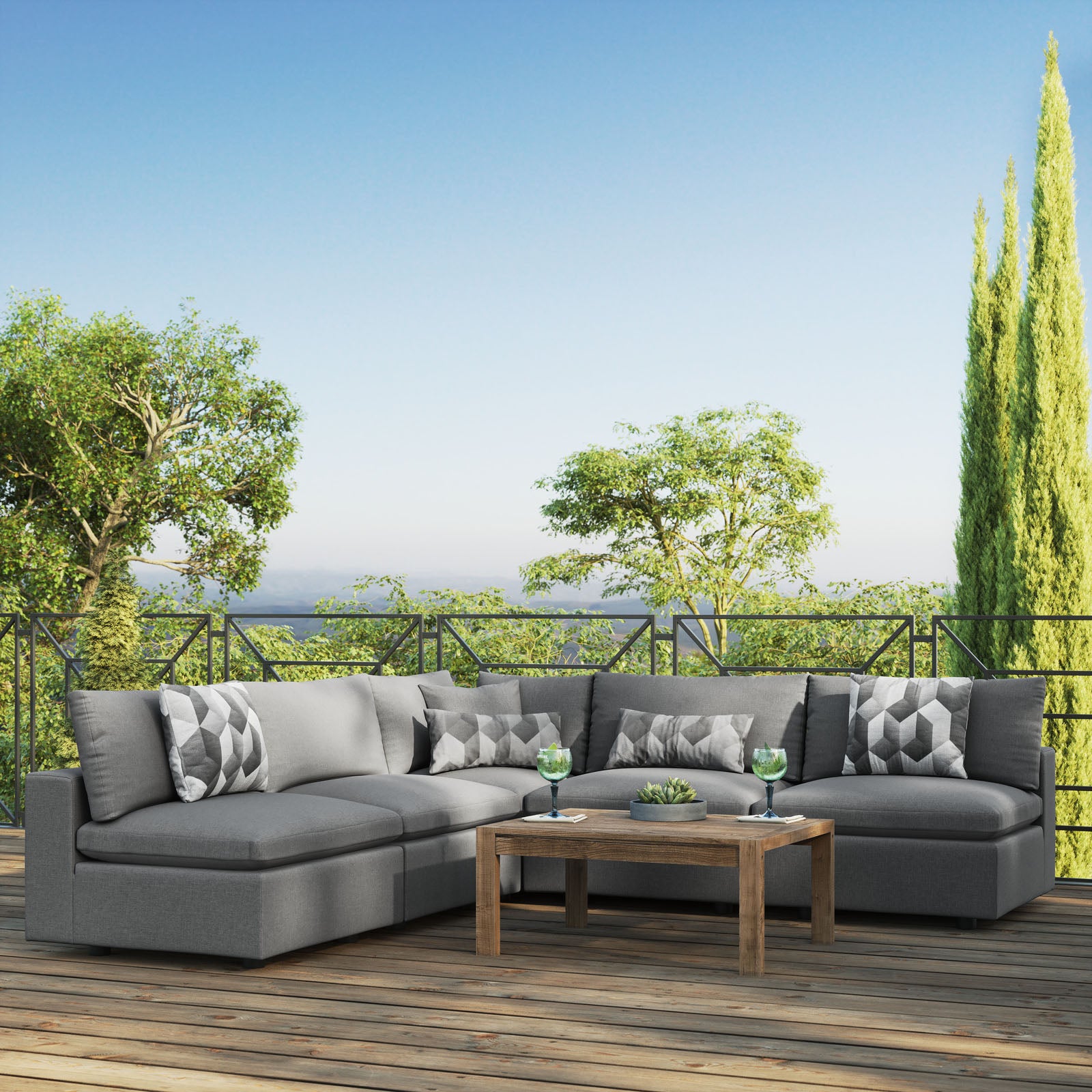 Modway Outdoor Sofas - Commix 5-Piece Outdoor Patio Sectional Sofa Charcoal