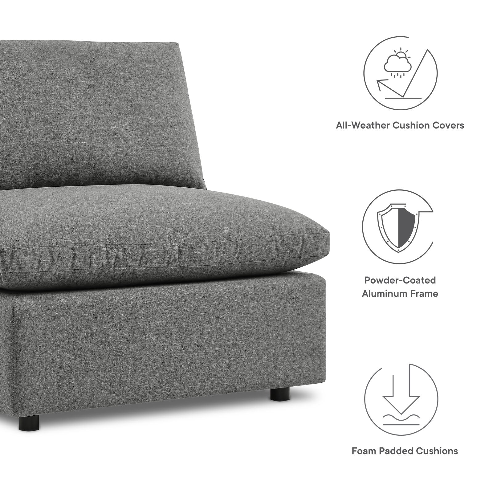 Modway Outdoor Sofas - Commix 5-Piece Outdoor Patio Sectional Sofa Charcoal