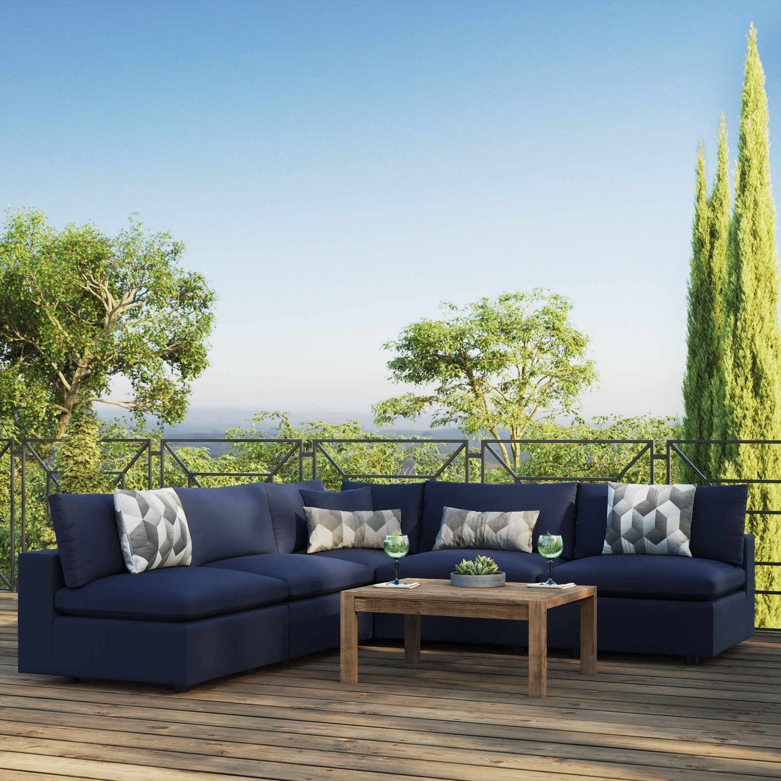 Modway Outdoor Sofas - Commix 5-Piece Outdoor 108 W Patio Sectional Sofa Navy