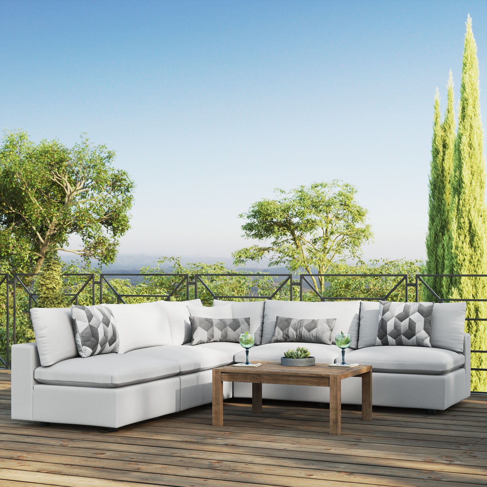 Modway Outdoor Sofas - Commix 5-Piece Outdoor Sectional Sofa White