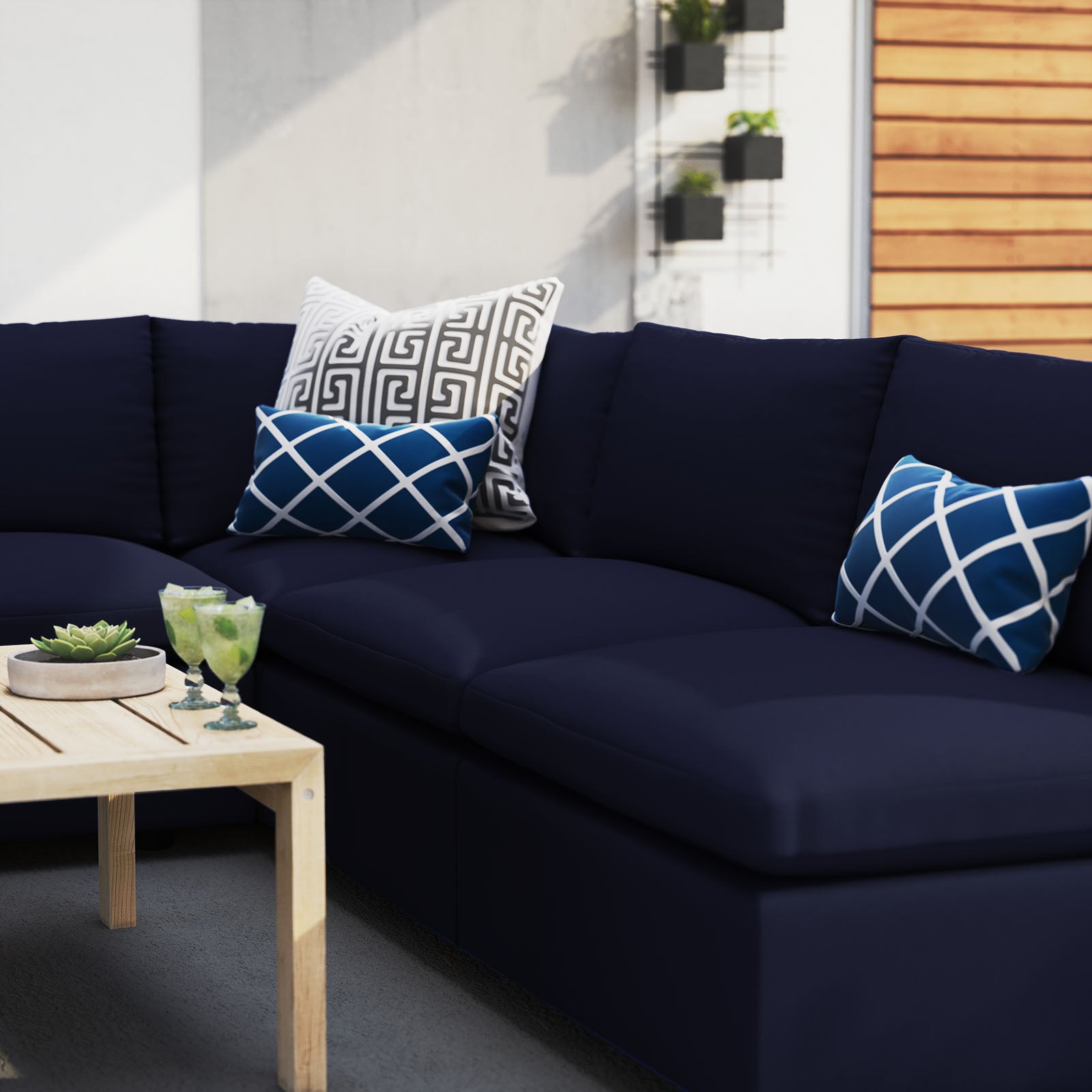 Modway Outdoor Sofas - Commix 108" 5-Piece Sunbrella Outdoor Patio Sectional Sofa Navy