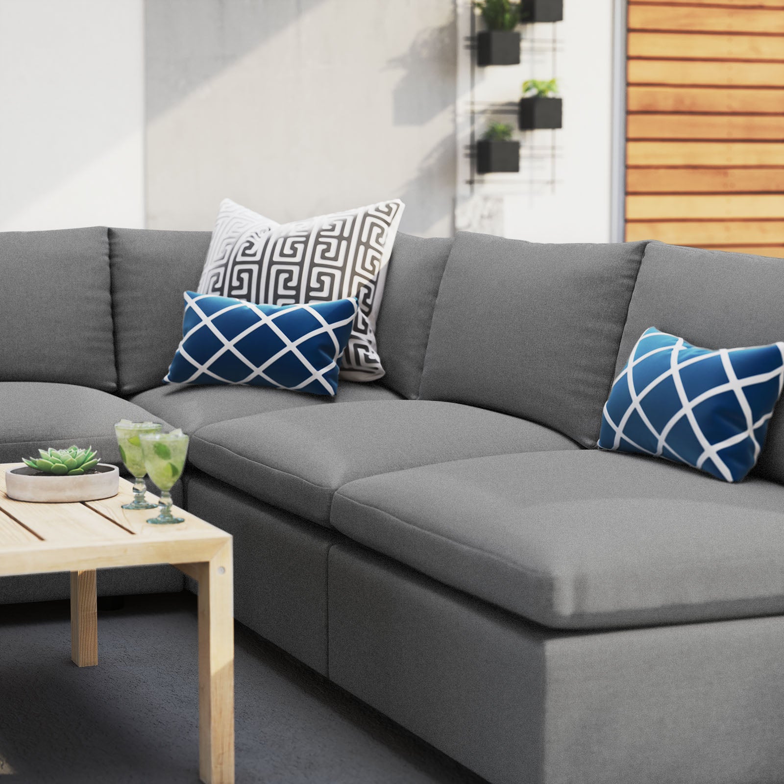 Modway Outdoor Sofas - Commix 108" 5-Piece Sunbrella Outdoor Patio Sectional Sofa Gray