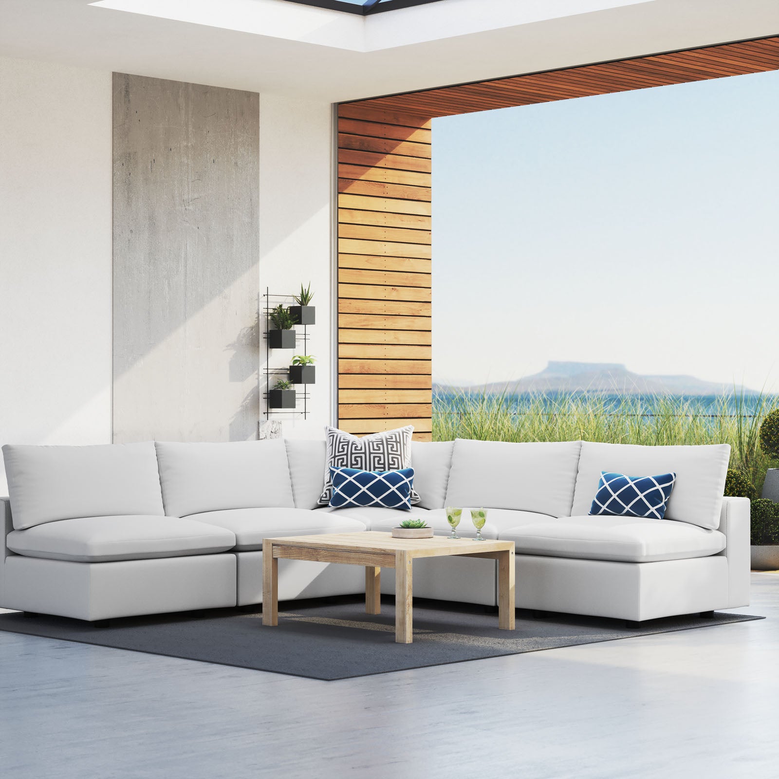 Modway Outdoor Sofas - Commix 108" 5-Piece Sunbrella Outdoor Patio Sectional Sofa White