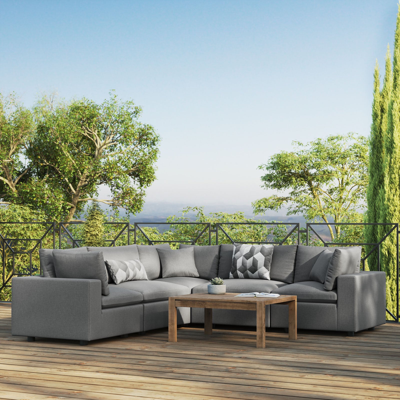 Modway Outdoor Sofas - Commix 108" 5-Piece Outdoor Patio Sectional Sofa Charcoal