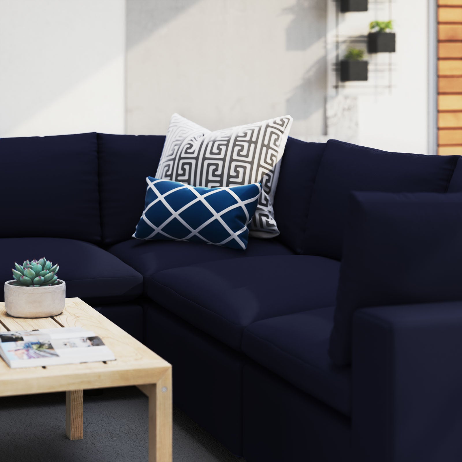 Modway Outdoor Sofas - Commix 5-Piece Sunbrella Outdoor Patio Sectional Sofa Navy
