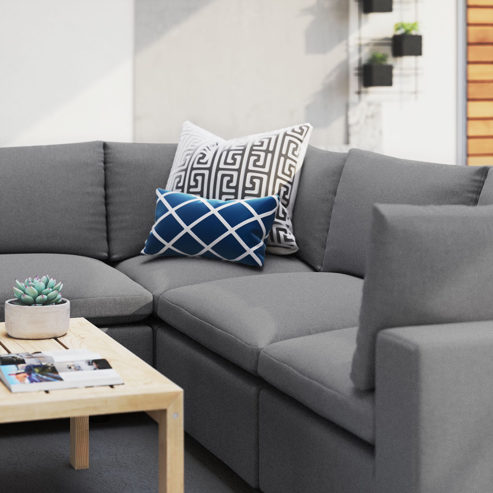 Modway Outdoor Sofas - Commix 5-Piece Sunbrella Outdoor Patio Sectional Sofa Gray