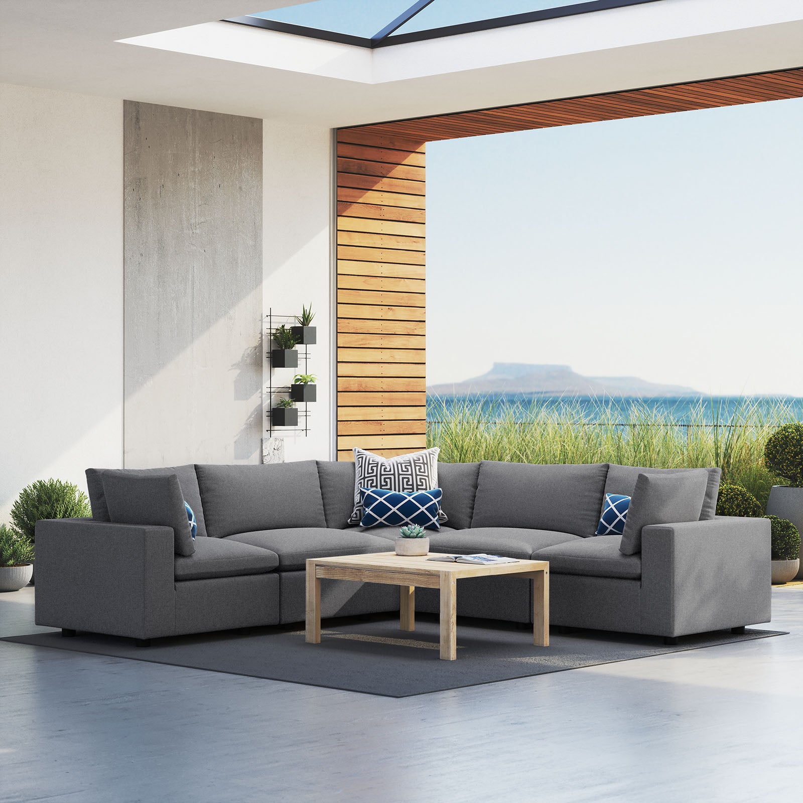 Modway Outdoor Sofas - Commix 5-Piece Sunbrella Outdoor Patio Sectional Sofa Gray
