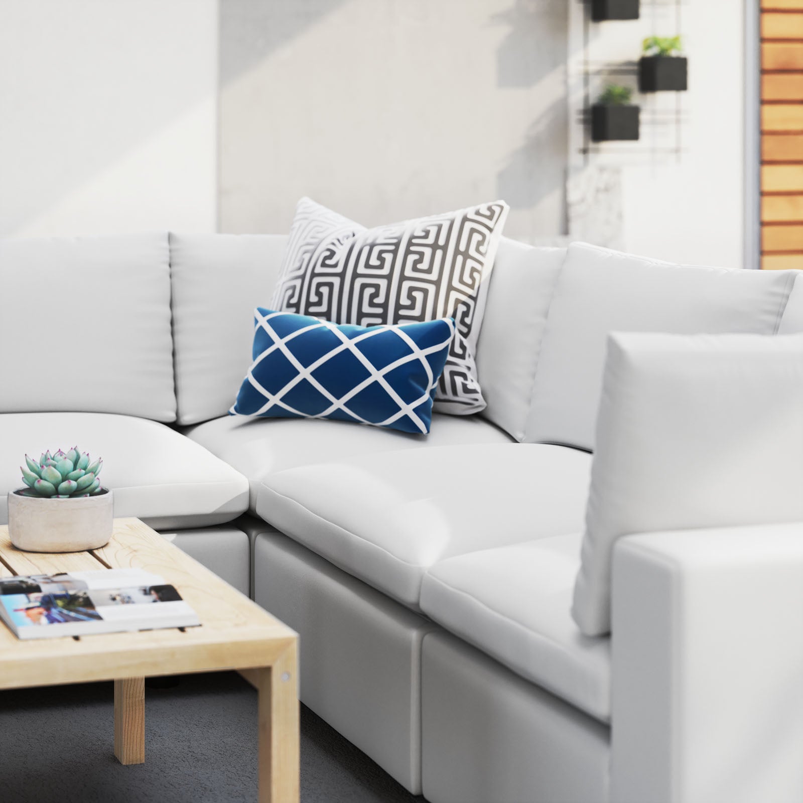 Modway Outdoor Sofas - Commix 5-Piece Sunbrella Outdoor Patio Sectional Sofa White