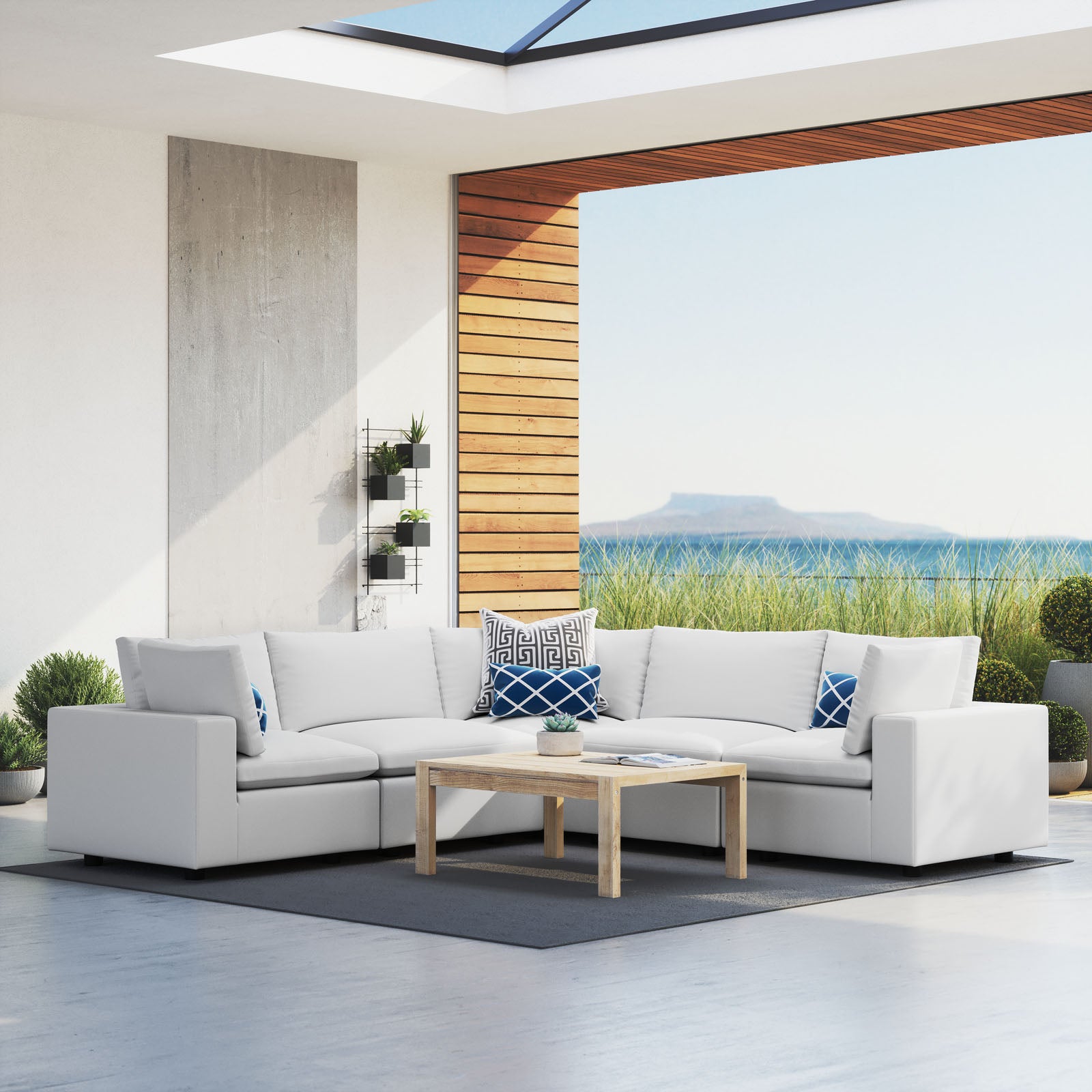 Modway Outdoor Sofas - Commix 5-Piece Sunbrella Outdoor Patio Sectional Sofa White