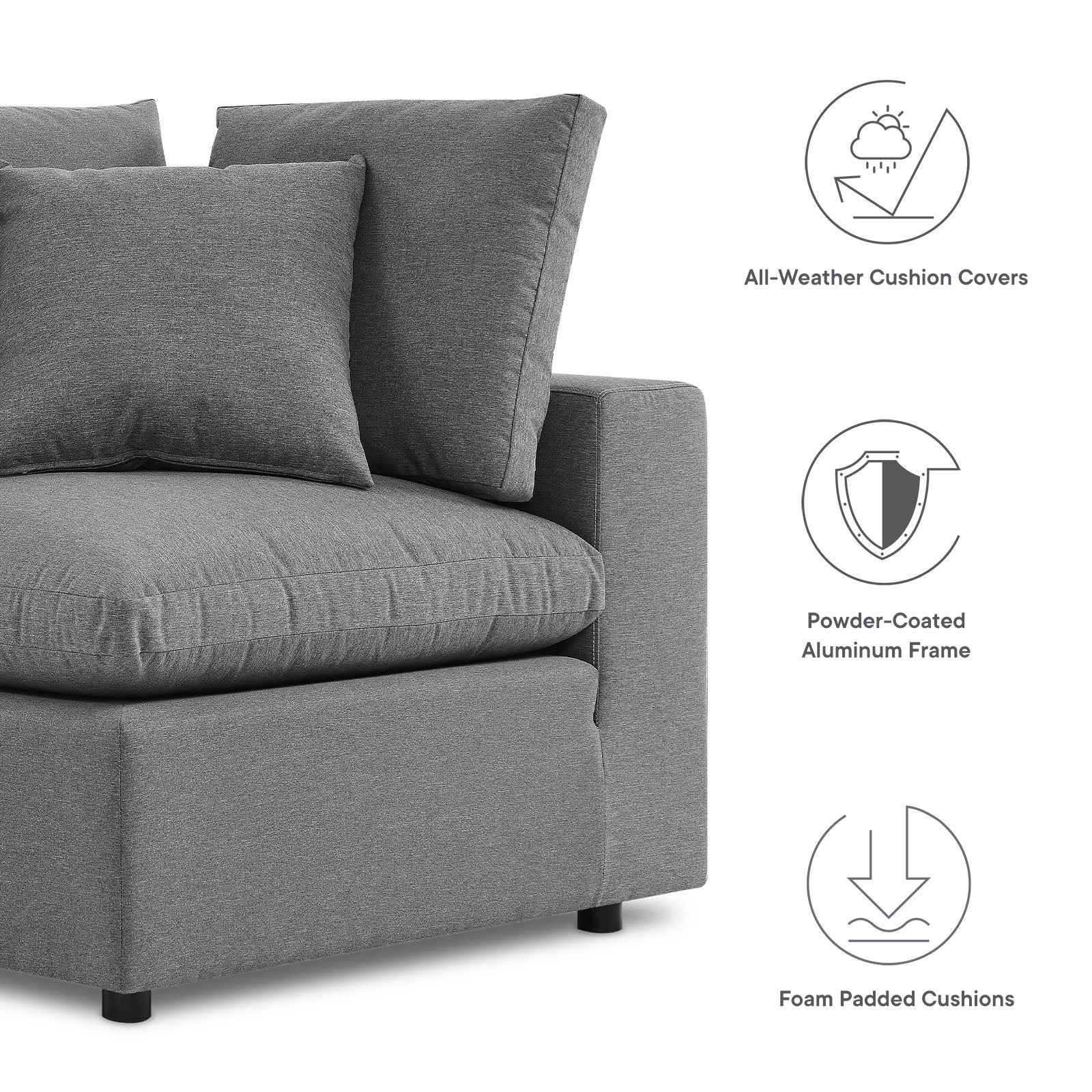 Modway Outdoor Sofas - Commix 7-Piece Outdoor Patio Sectional Sofa Charcoal