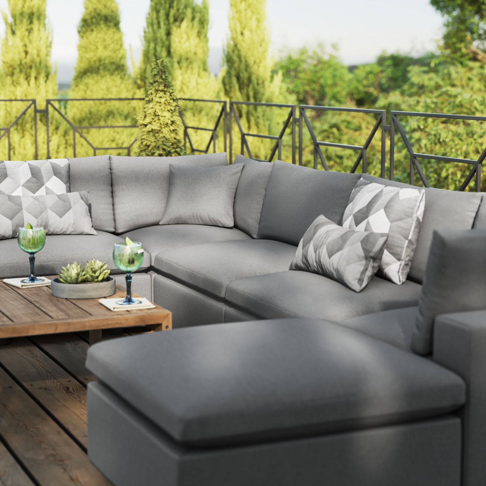 Modway Outdoor Sofas - Commix 7-Piece Outdoor Patio Sectional Sofa Charcoal