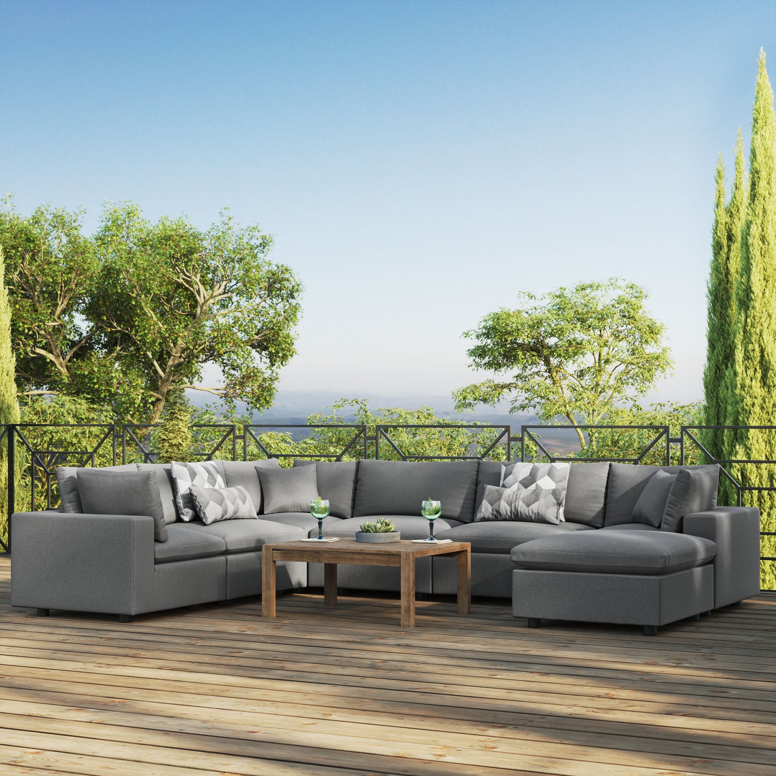 Modway Outdoor Sofas - Commix 7-Piece Outdoor Patio Sectional Sofa Charcoal