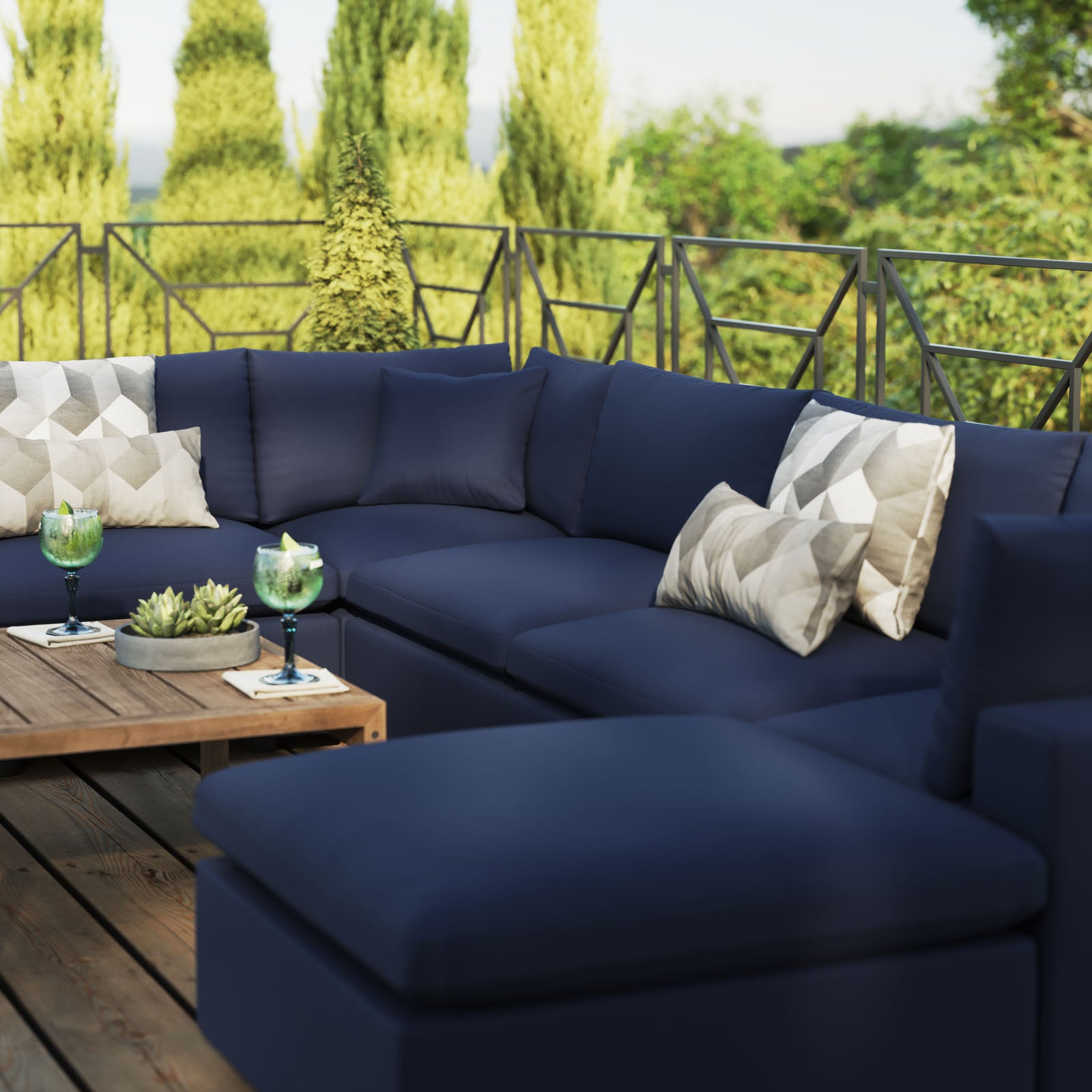 Modway Outdoor Sofas - Commix 7-Piece Outdoor Patio Sectional Sofa Navy