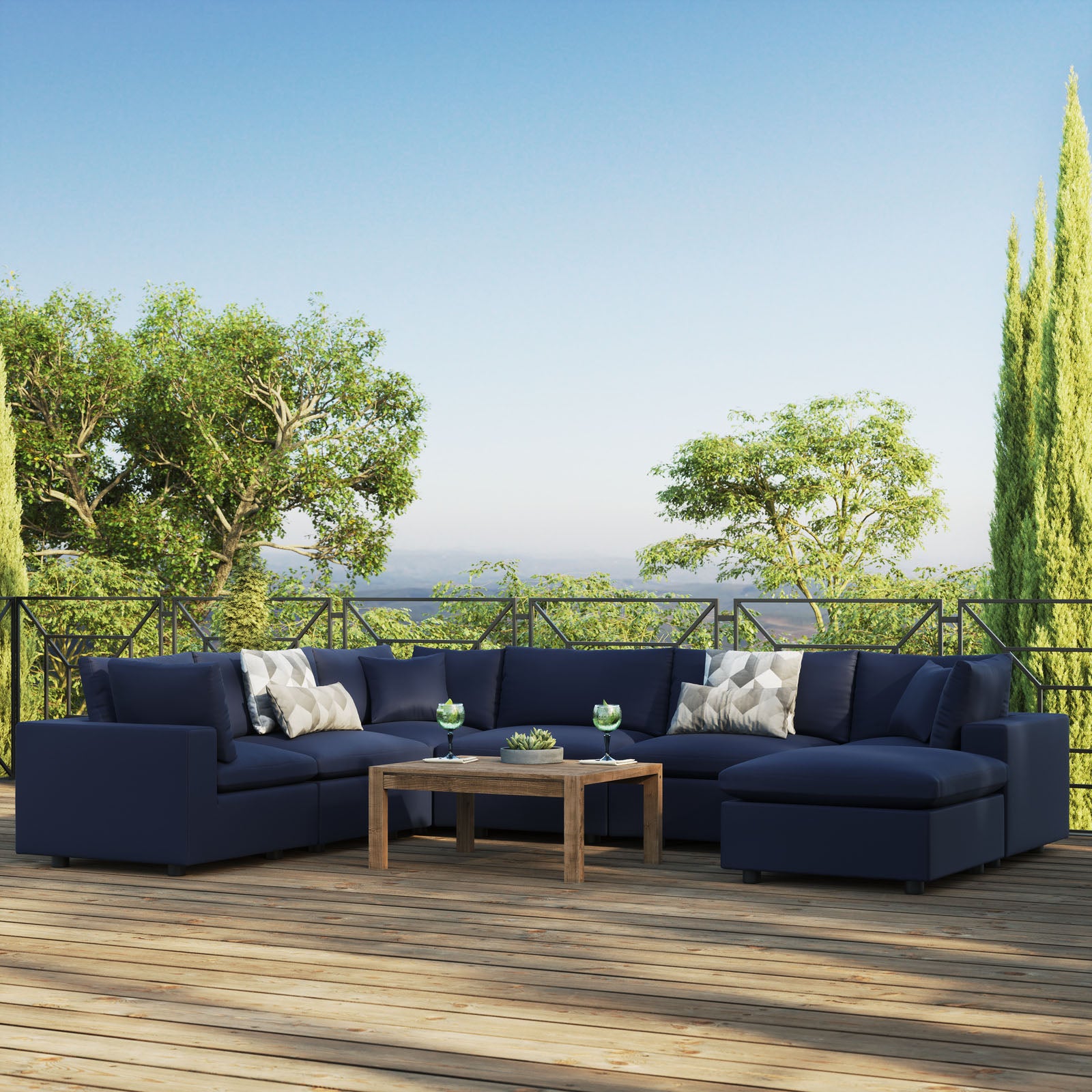 Modway Outdoor Sofas - Commix 7-Piece Outdoor Patio Sectional Sofa Navy