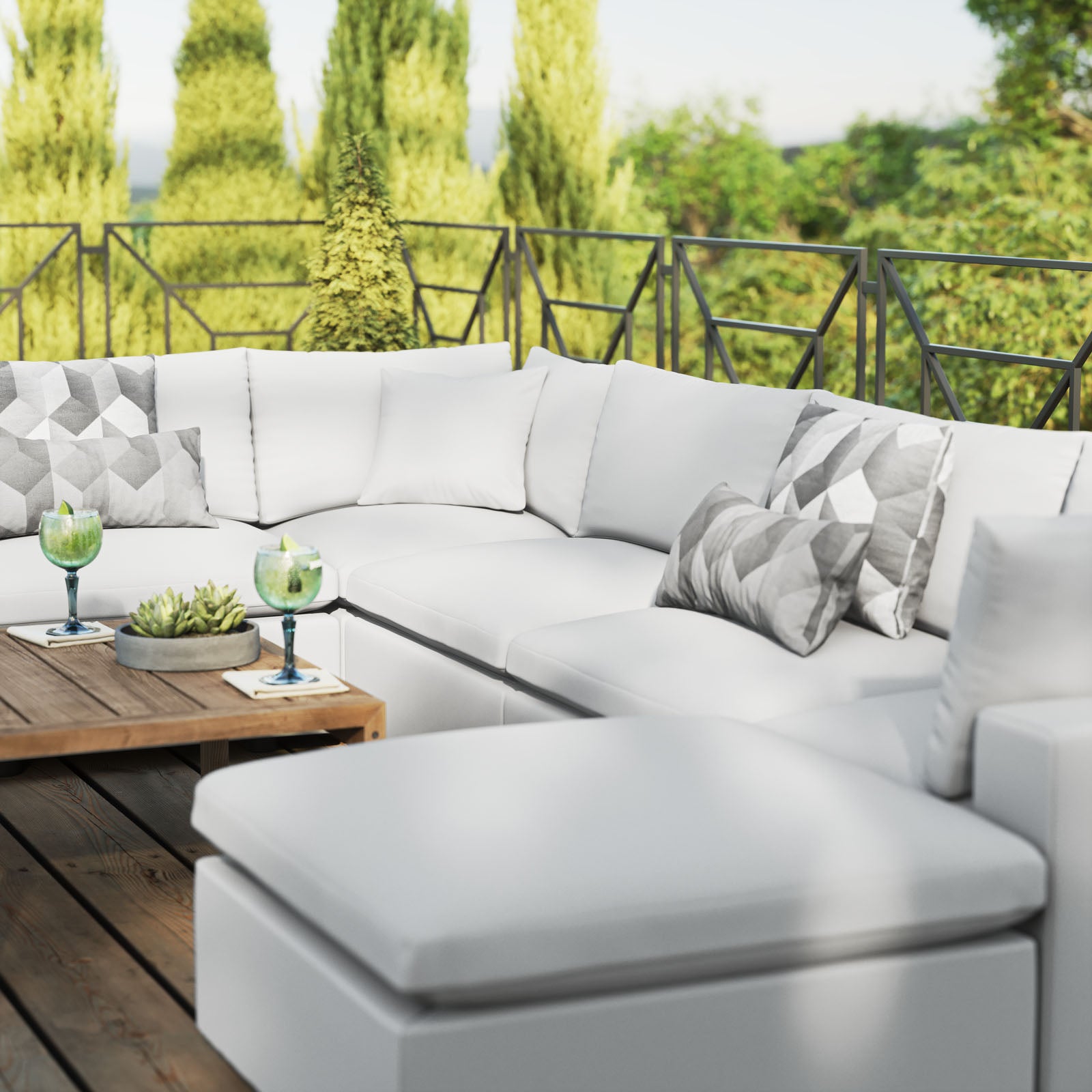 Modway Outdoor Sofas - Commix 7-Piece Outdoor Patio Sectional Sofa White