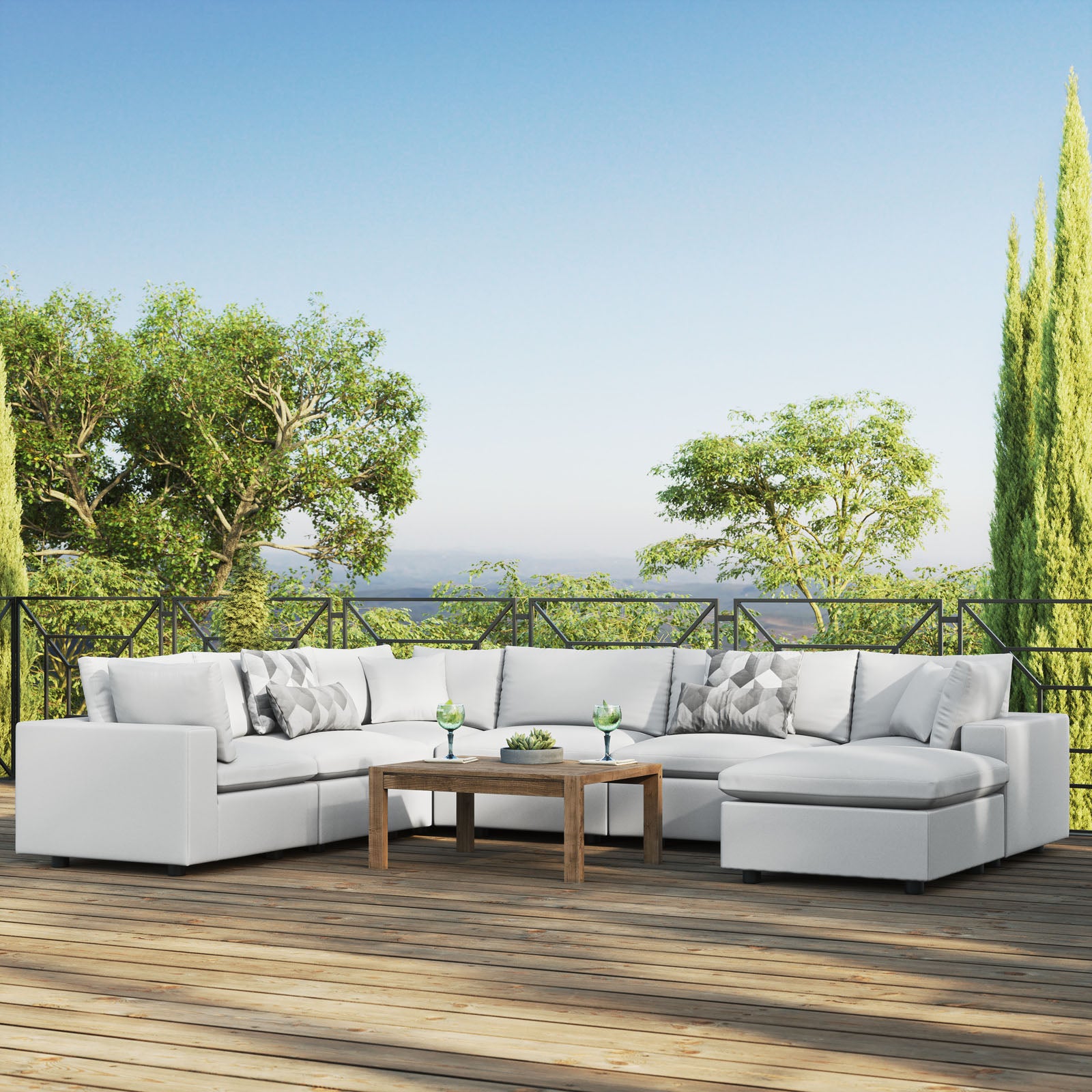 Modway Outdoor Sofas - Commix 7-Piece Outdoor Patio Sectional Sofa White