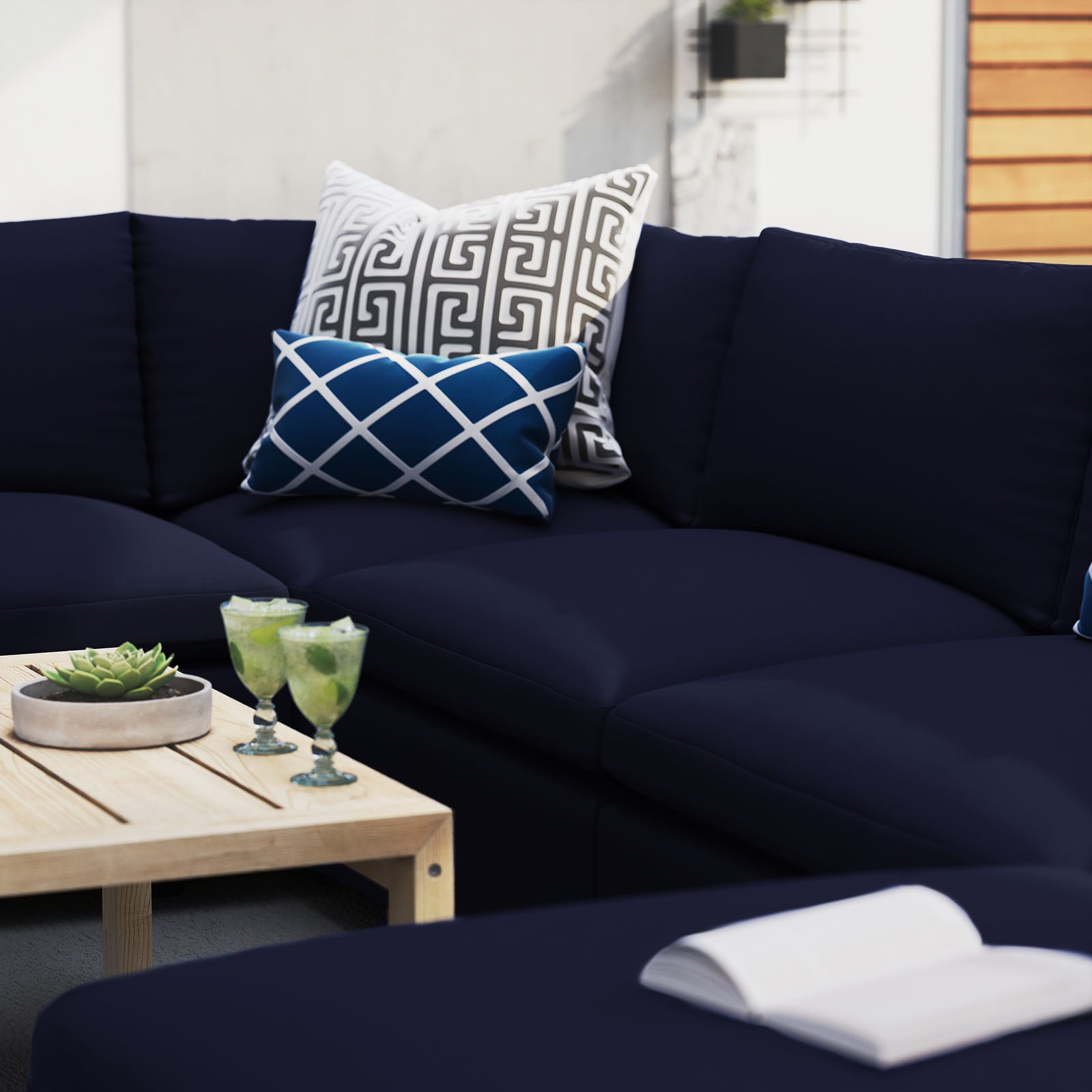 Modway Outdoor Conversation Sets - Commix 7-Piece Sunbrella Outdoor Patio Sectional Sofa Navy