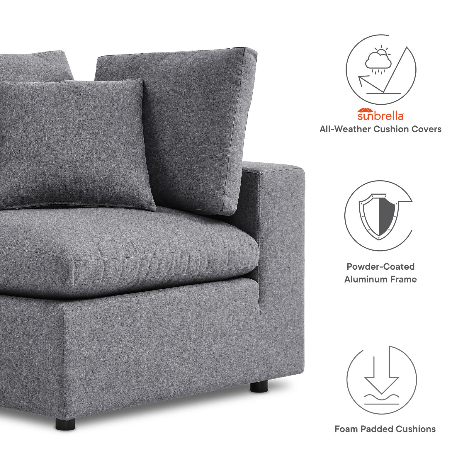Modway Outdoor Sofas - Commix 7-Piece Sunbrella Outdoor Patio Sectional Sofa Gray