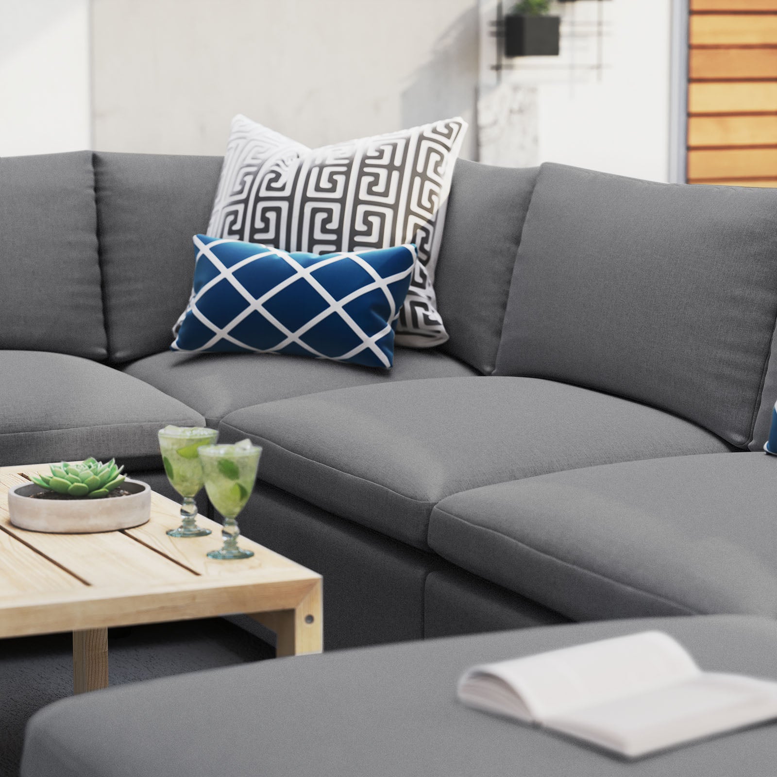 Modway Outdoor Sofas - Commix 7-Piece Sunbrella Outdoor Patio Sectional Sofa Gray