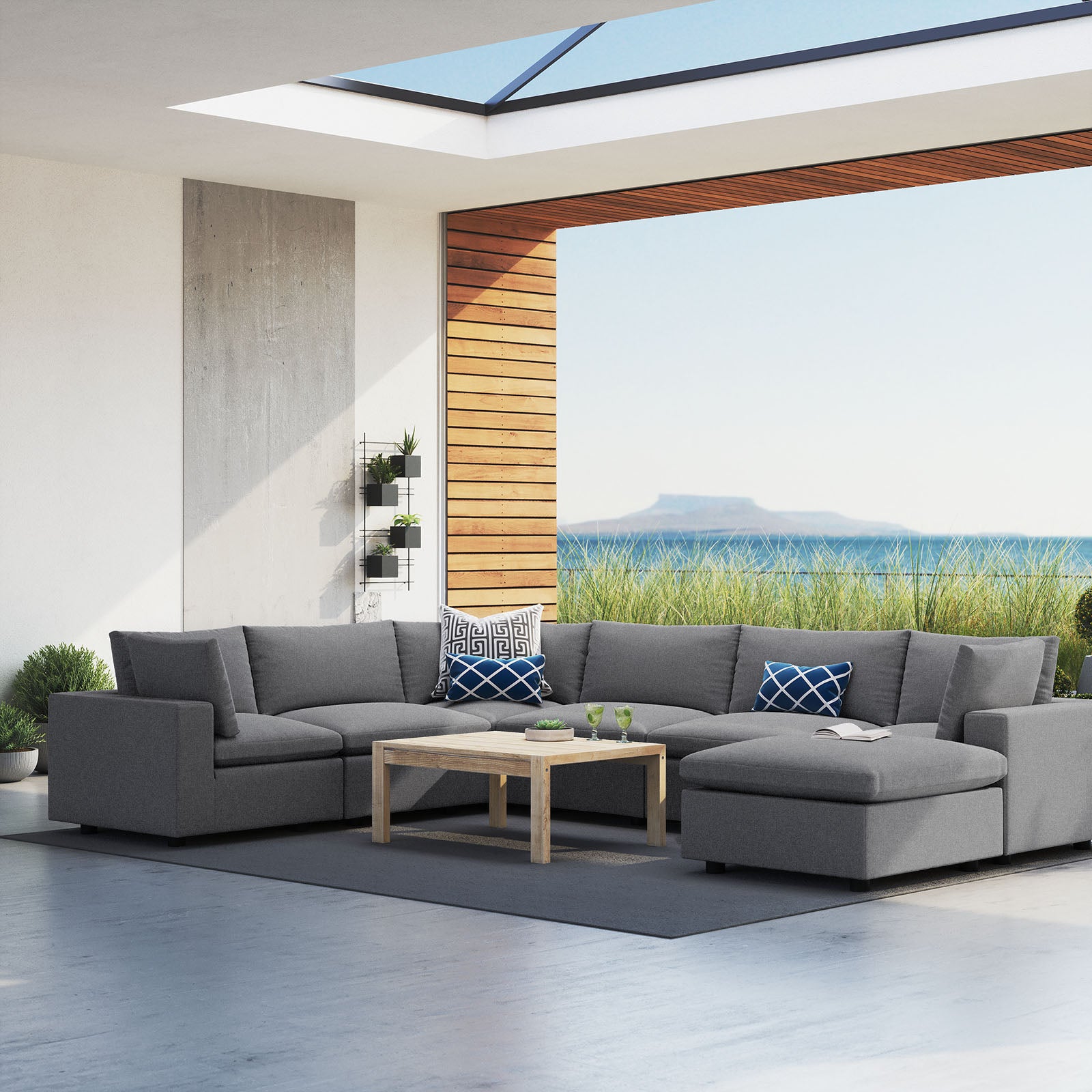 Modway Outdoor Sofas - Commix 7-Piece Sunbrella Outdoor Patio Sectional Sofa Gray