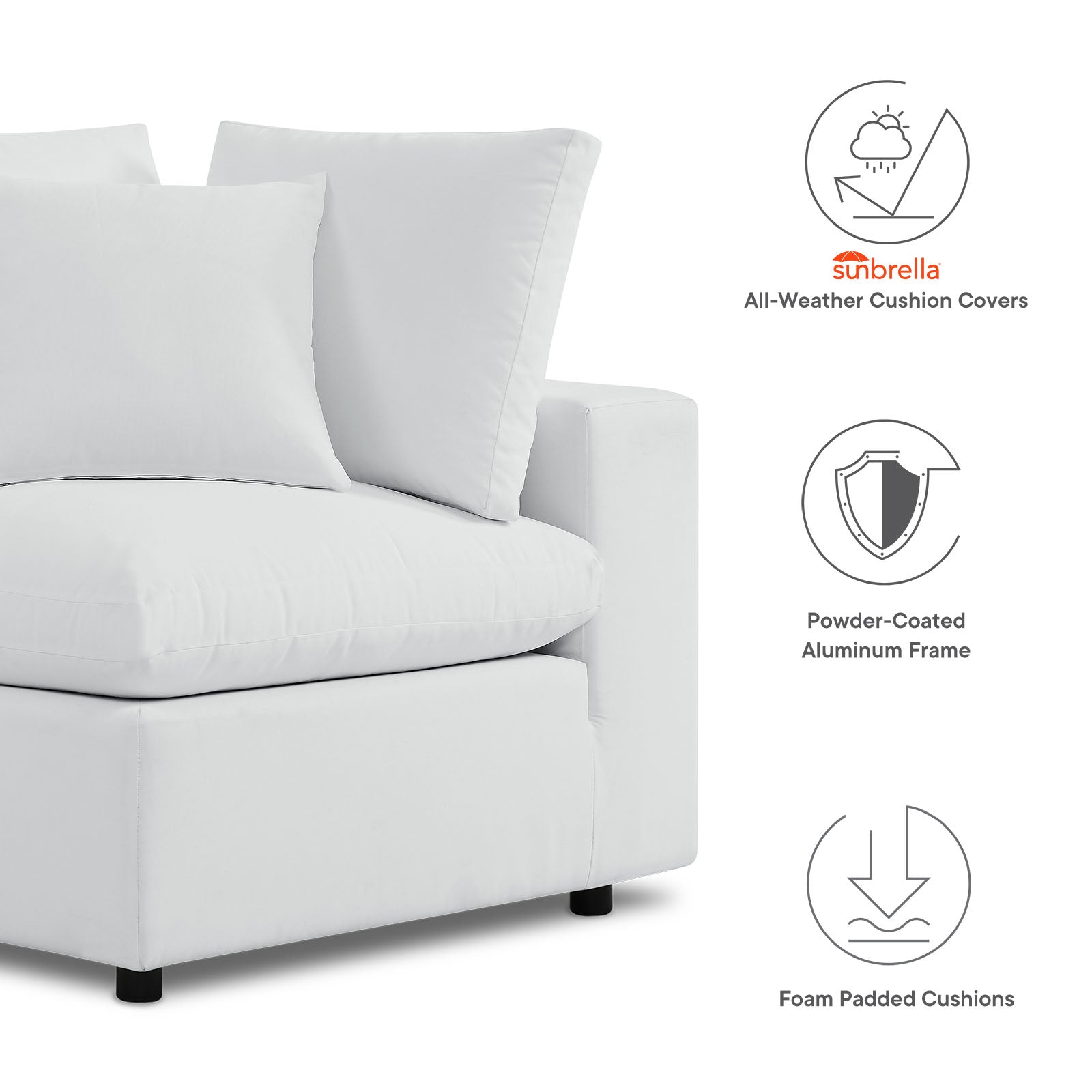 Modway Outdoor Sofas - Commix 7-Piece Sunbrella Outdoor Patio Sectional Sofa White