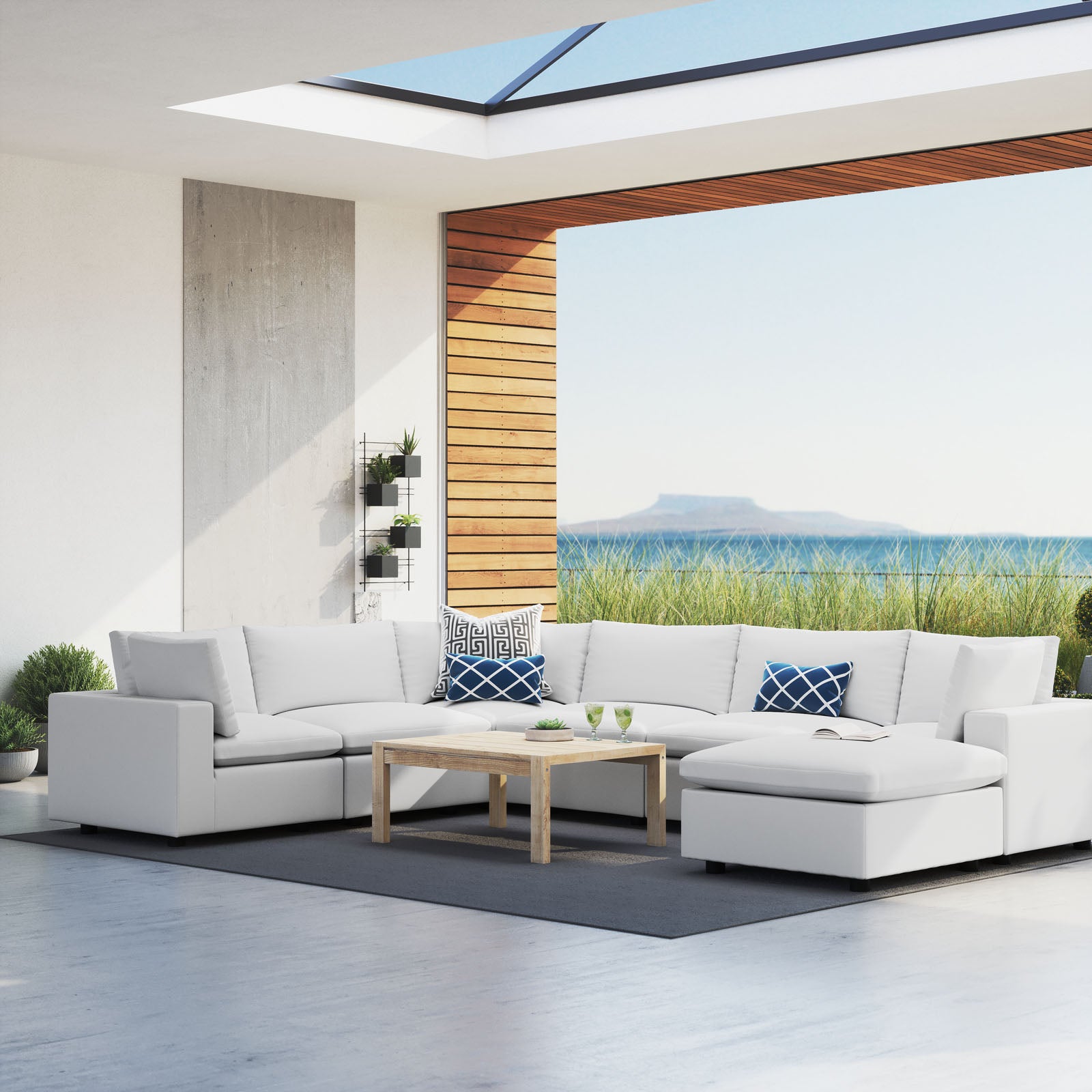 Modway Outdoor Sofas - Commix 7-Piece Sunbrella Outdoor Patio Sectional Sofa White