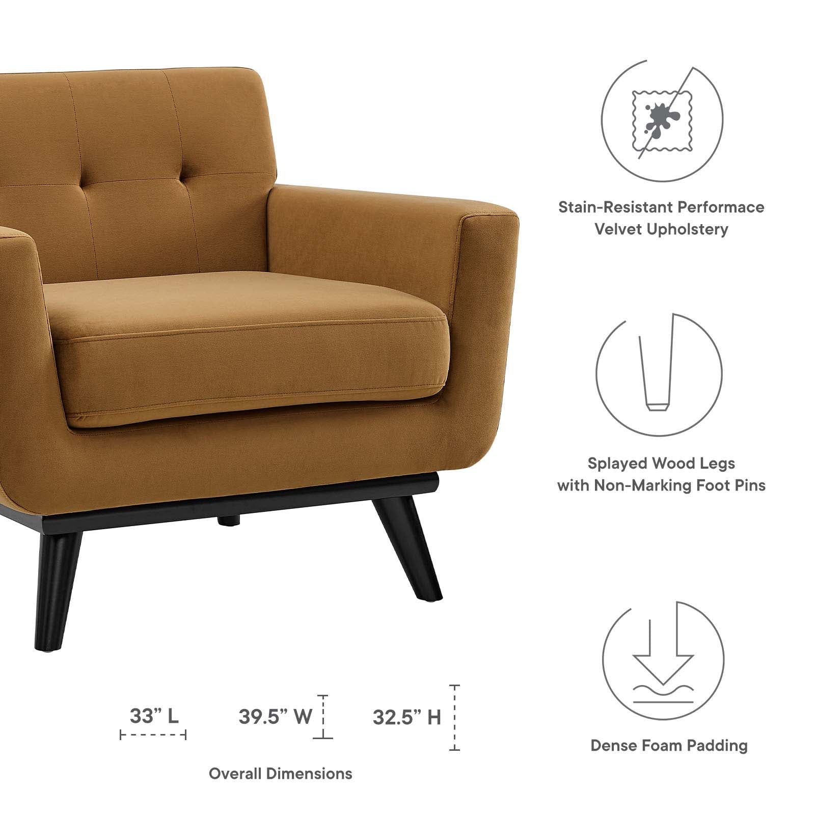 Modway Accent Chairs - Engage Performance Velvet Armchair Cognac