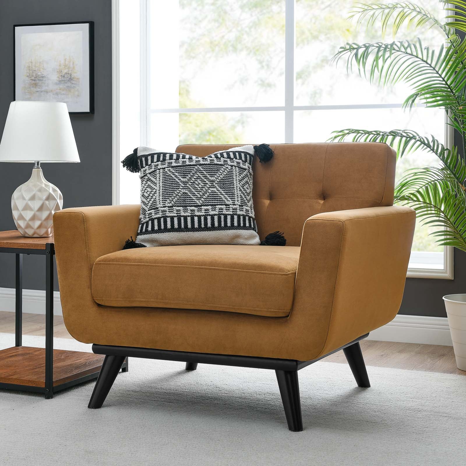 Modway Accent Chairs - Engage Performance Velvet Armchair Cognac