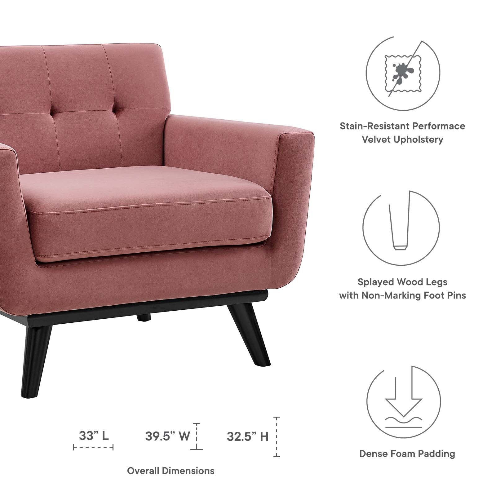 Modway Accent Chairs - Engage Performance Velvet Armchair Dusty Rose