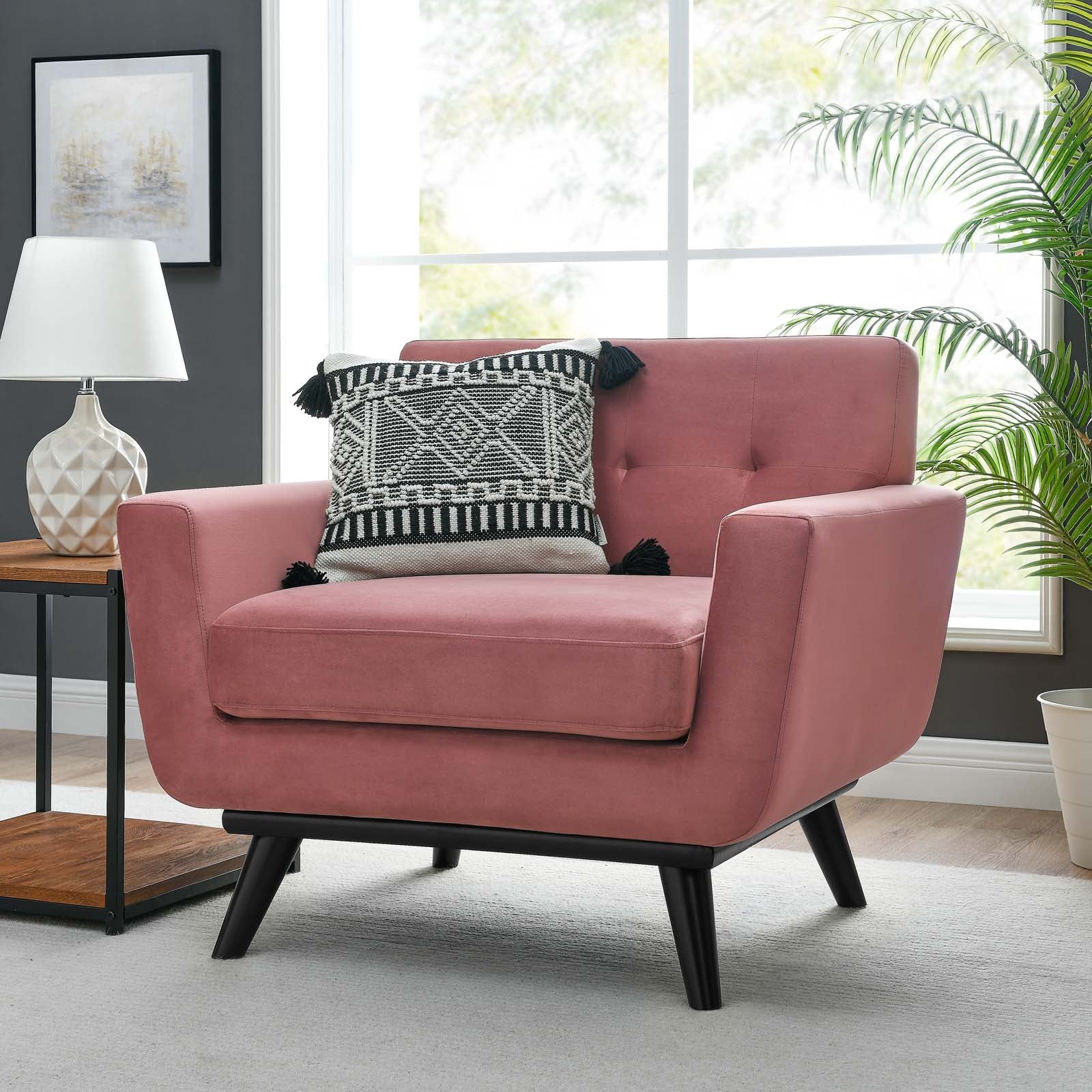 Modway Accent Chairs - Engage Performance Velvet Armchair Dusty Rose