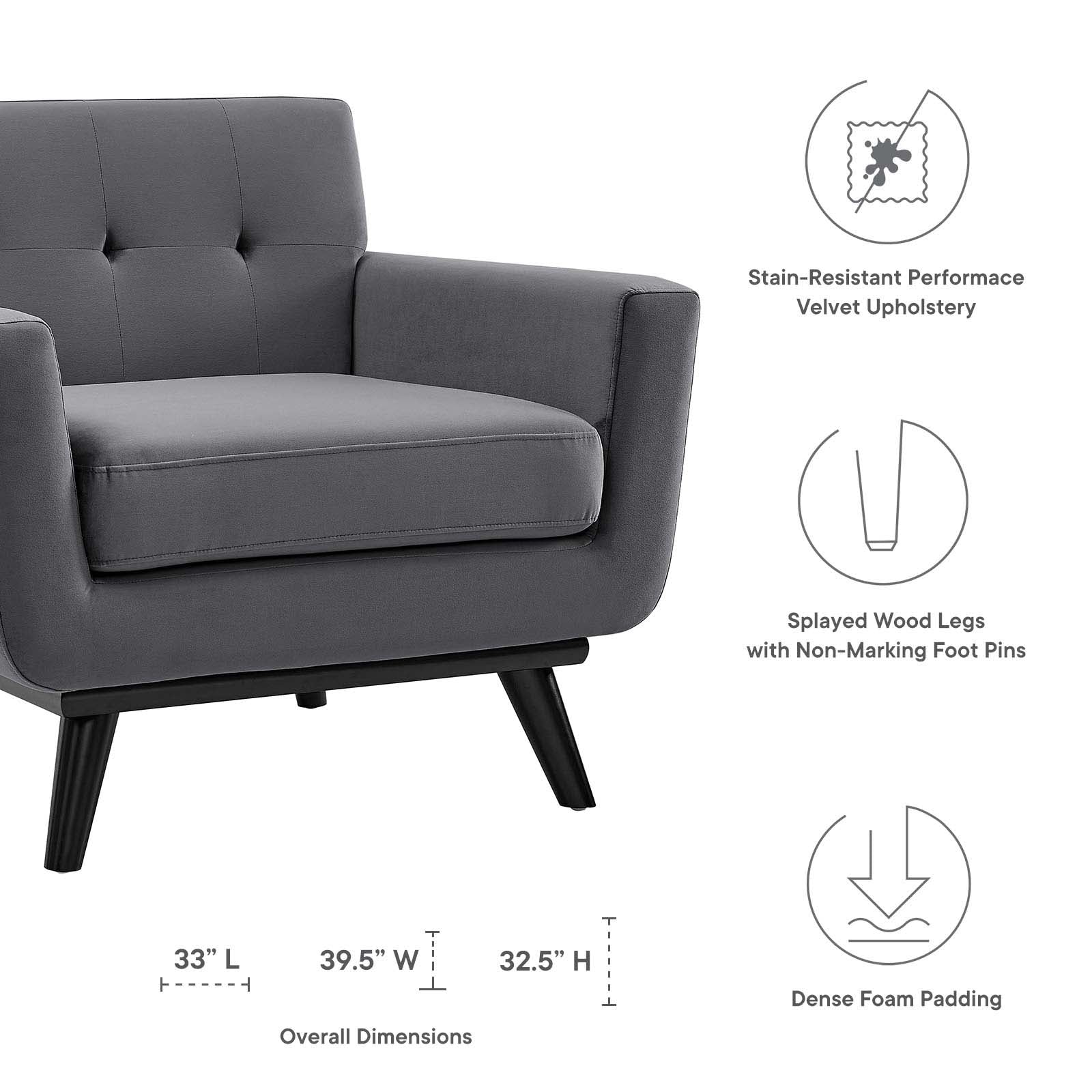 Modway Accent Chairs - Engage Performance Velvet Armchair Gray