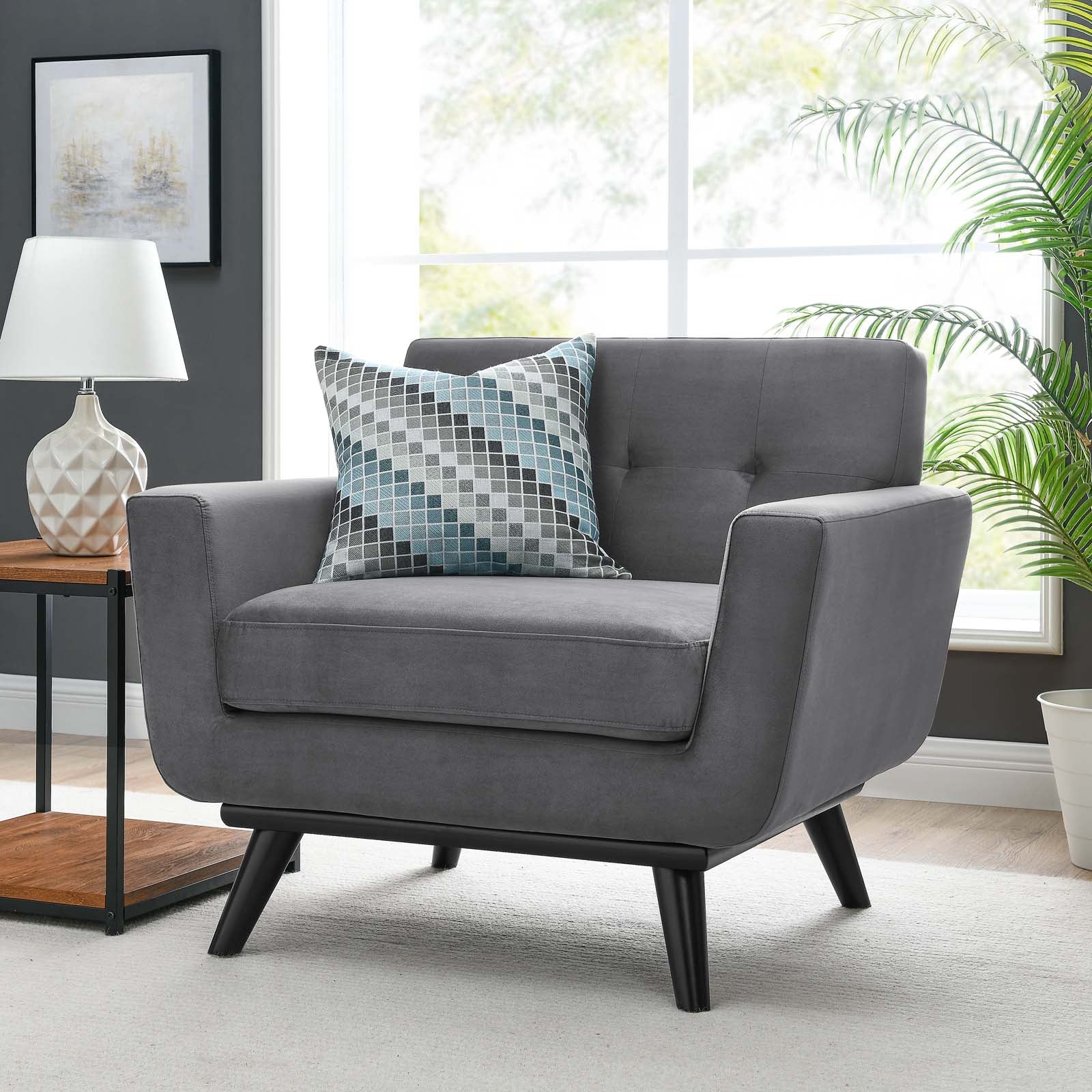 Modway Accent Chairs - Engage Performance Velvet Armchair Gray