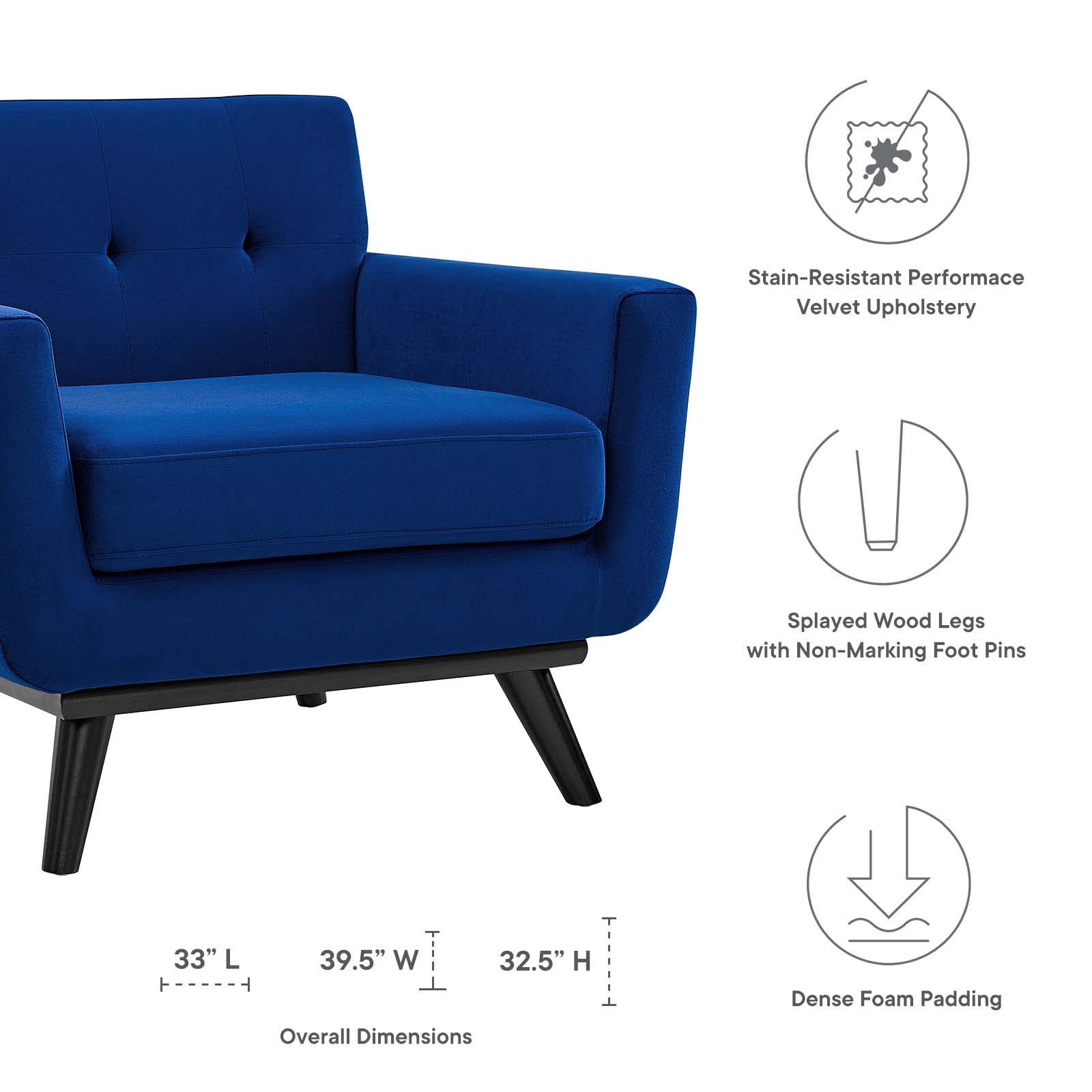 Modway Accent Chairs - Engage Performance Velvet Armchair Navy