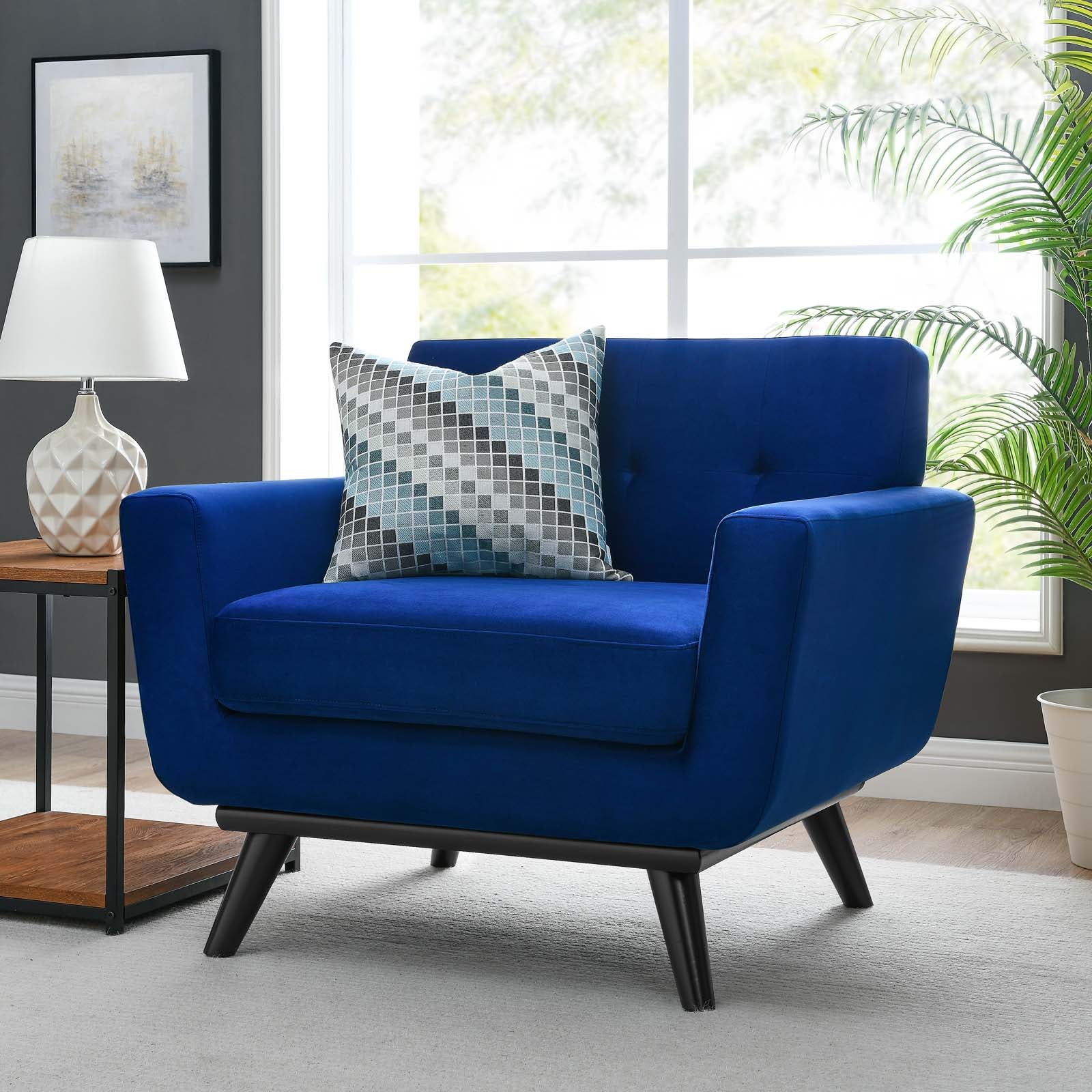 Modway Accent Chairs - Engage Performance Velvet Armchair Navy