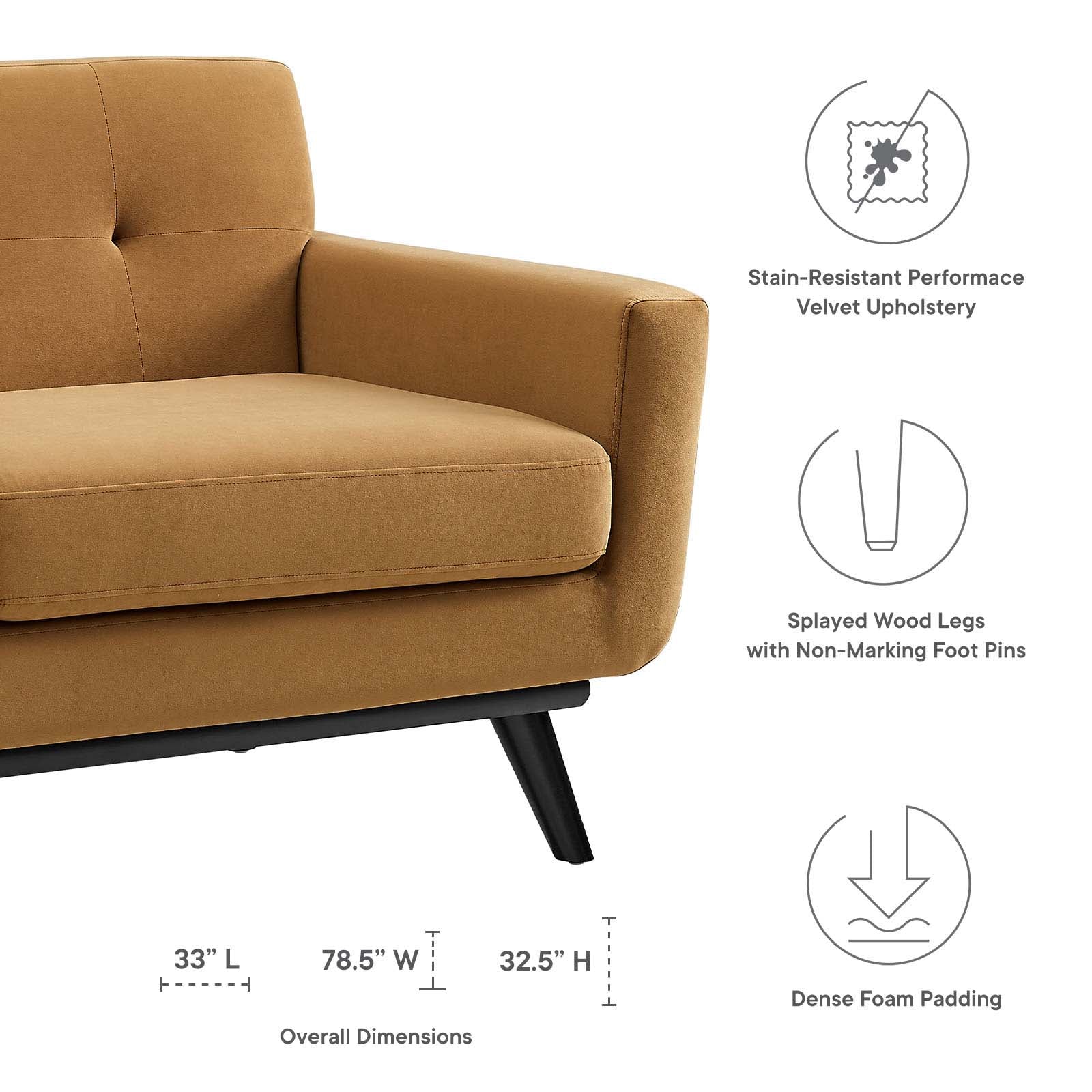 Modway Loveseats - Engage Performance Velvet Loveseat Cognac